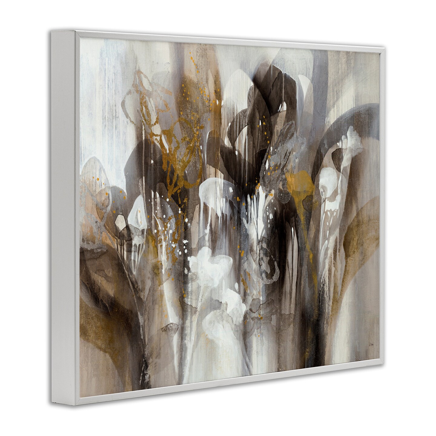 Stupell Industries Abstract Cascading Shapes Modern Brown White Black Painting Framed Giclee Design By K. Nari