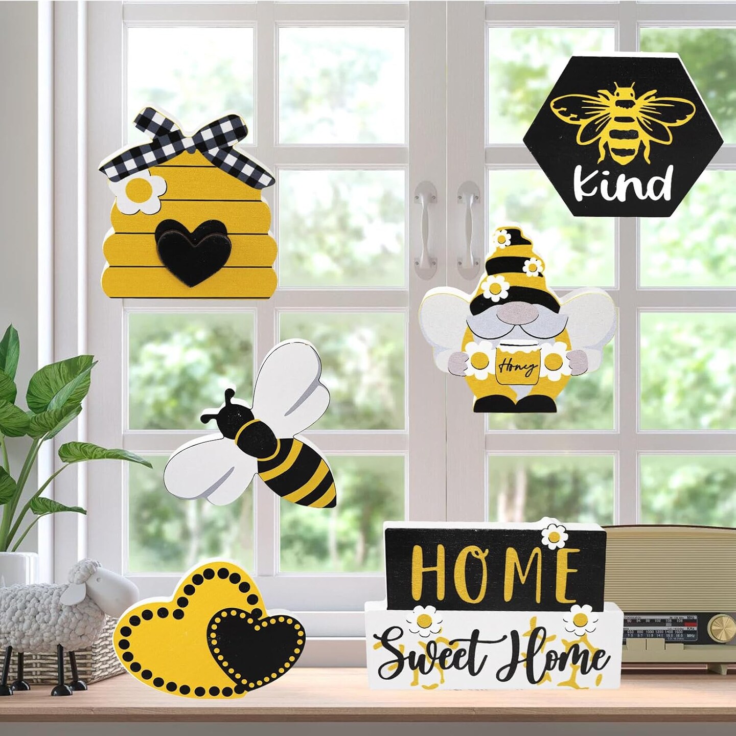 Summer Bee Tiered Tray Decor Set Honey Bee Decor Wooden Signs Farmhouse Sunflower Bee Mini Wood Tabletop Decorations for Home Kitchen