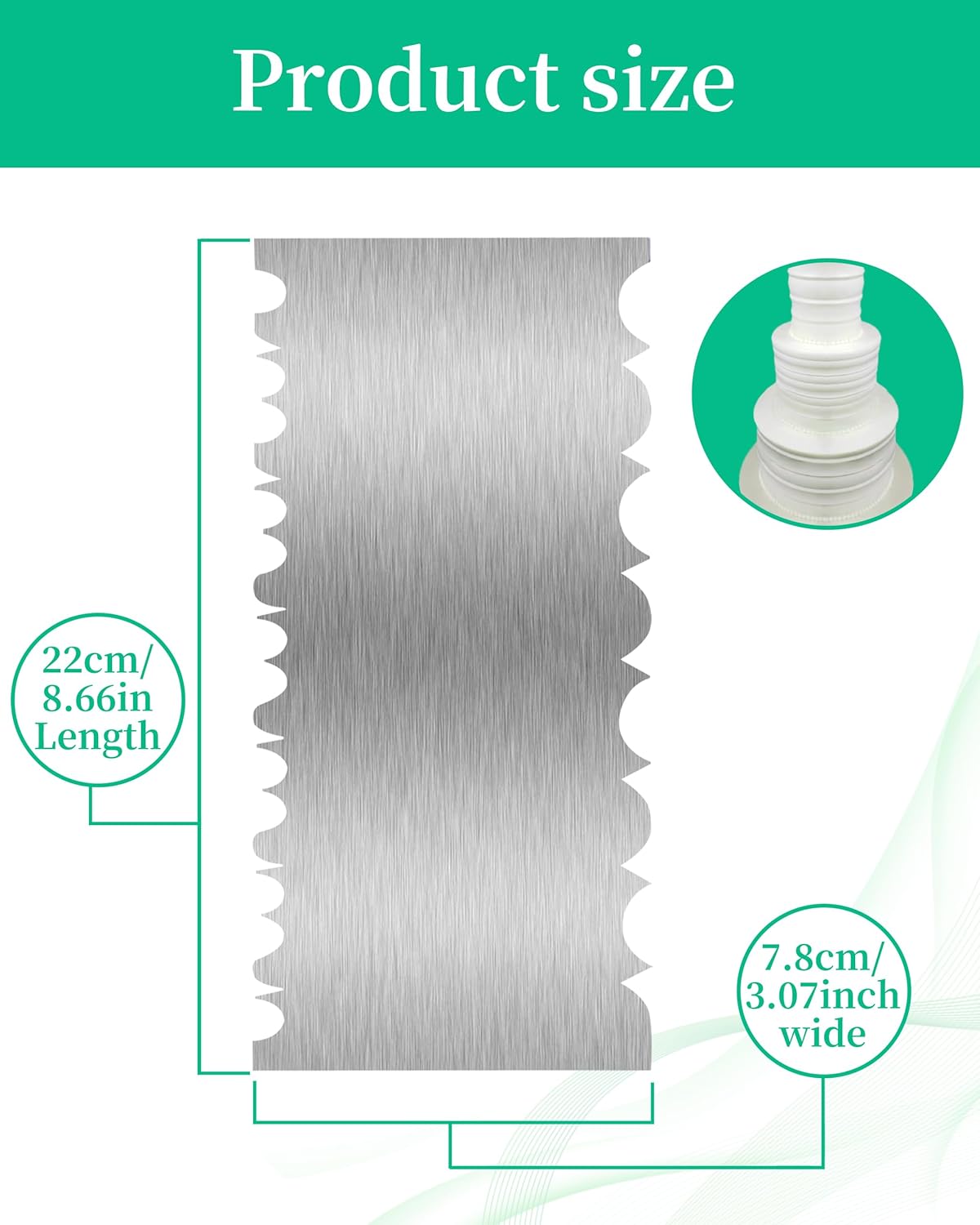 Cake Scraper Smoother Cake Decorating Supplies Kit 8.6 Inch Metal Bench Scraper for Baking Buttercream Smoother Stainless Steel Frosting Cake Comb Edge Side Jagged Comb for Cream Cake-3