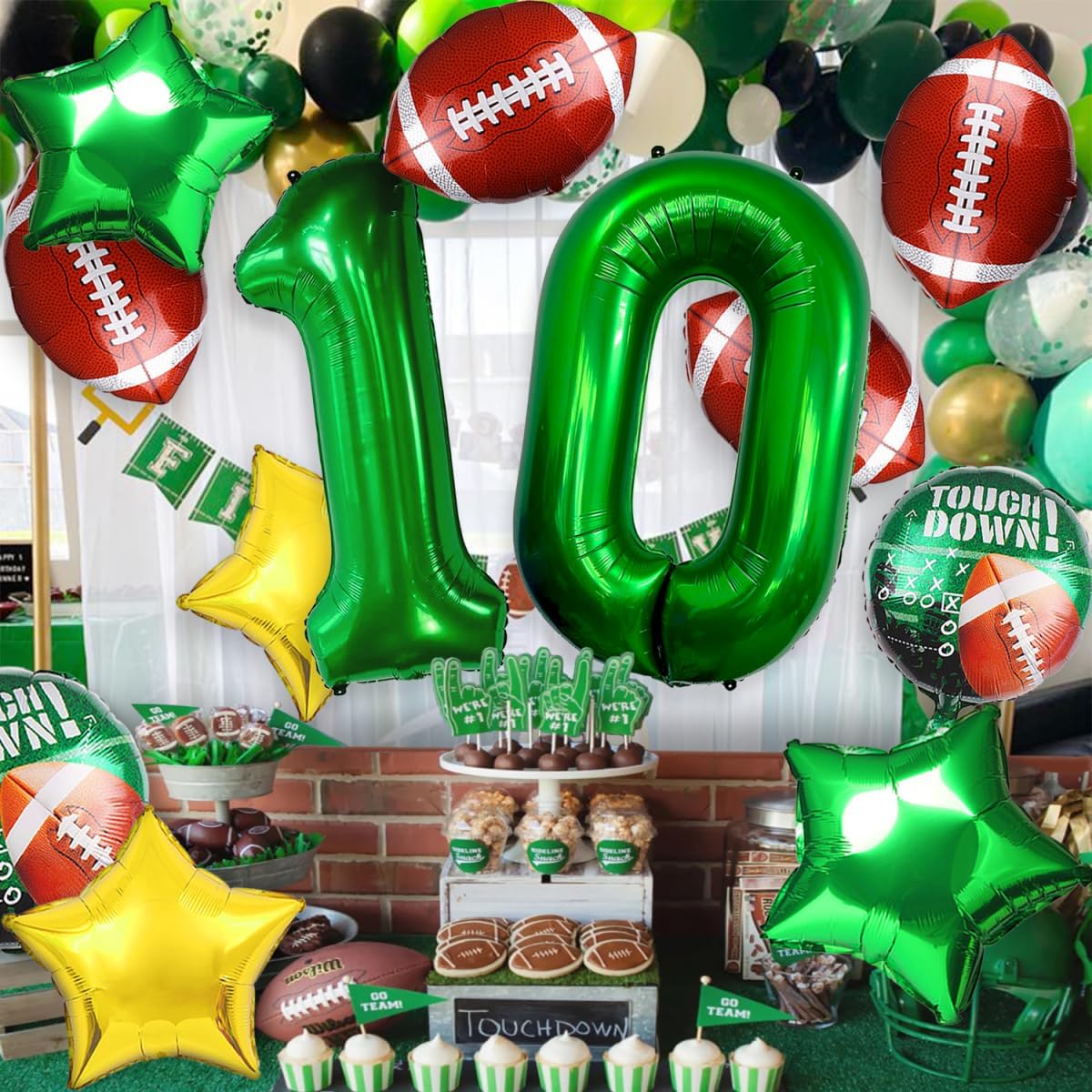 Football Balloons for Football Theme Party Decorations, Large Foil Mylar Football Green Balloon Decor for Boys Kids Men Rubby Balloon Decor Party Supplies