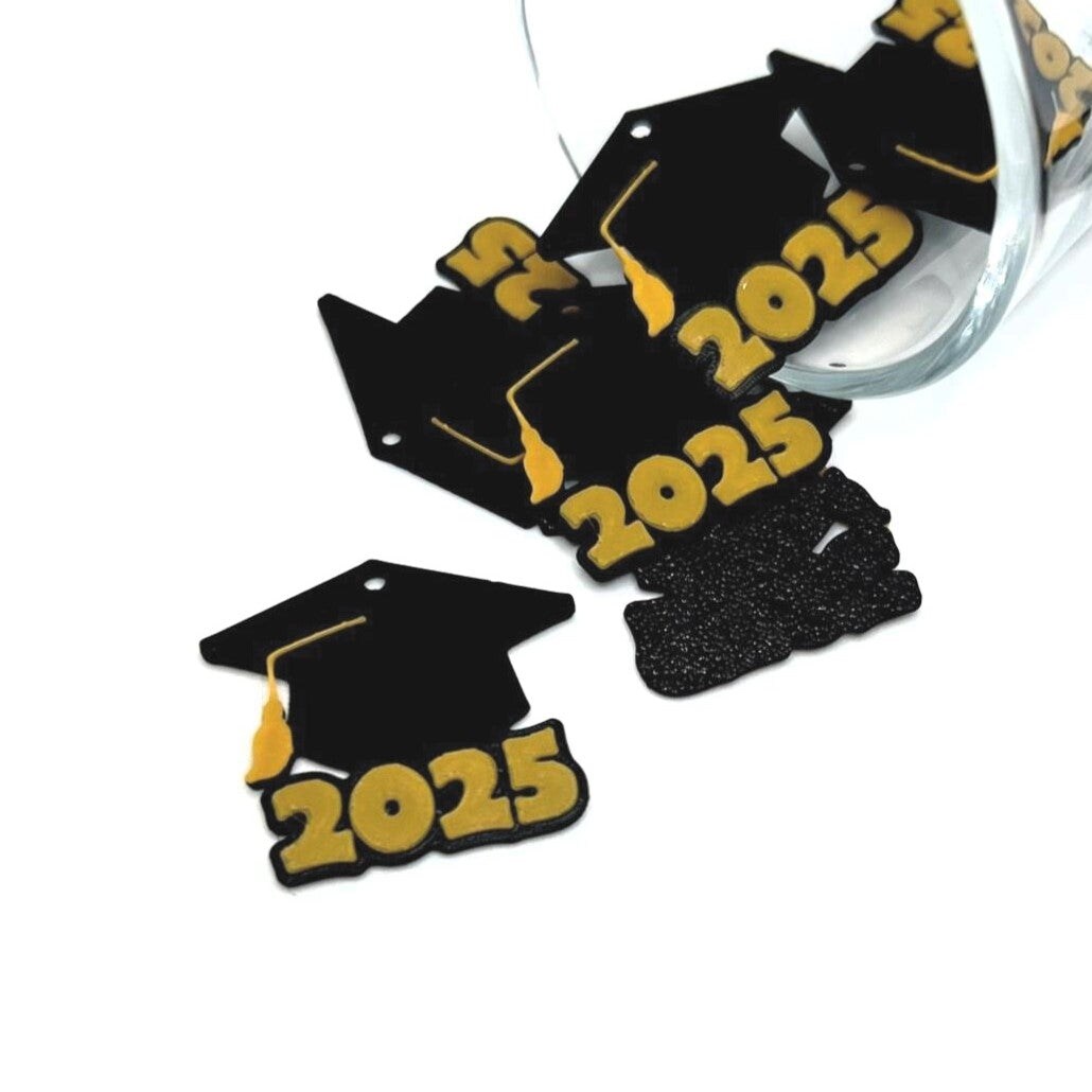 1, 4, or 20 Pieces: Orange and Black 2025 Graduation Cap Charms