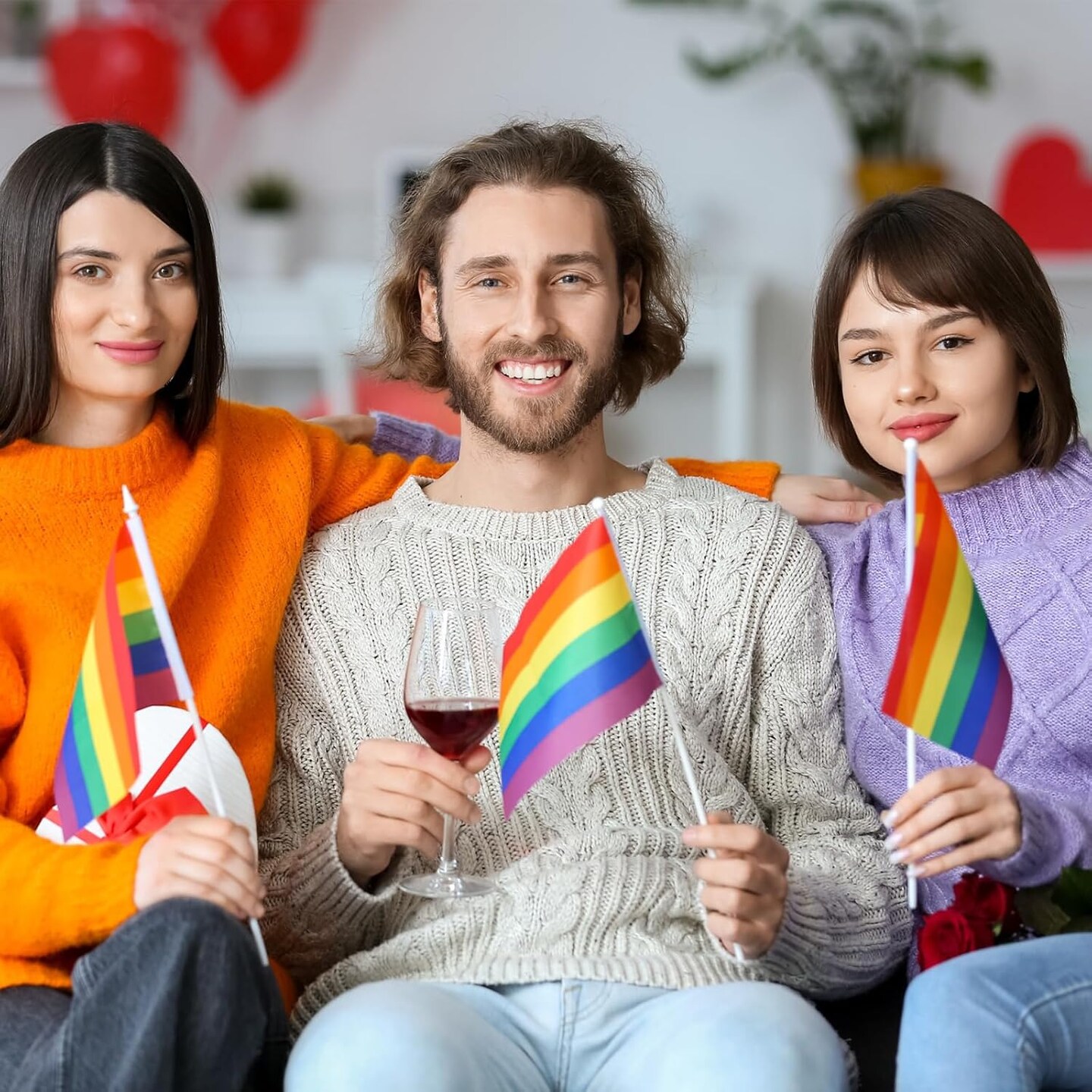 200 Pcs Gay Pride Flags Mini Rainbow Flag Lesbian Flag LGBT Flag USA American Rainbow Flag Small Hand Held Rainbow Stick Flags for Gay Flags Parade Festival Party Decorations(Stylish Style)