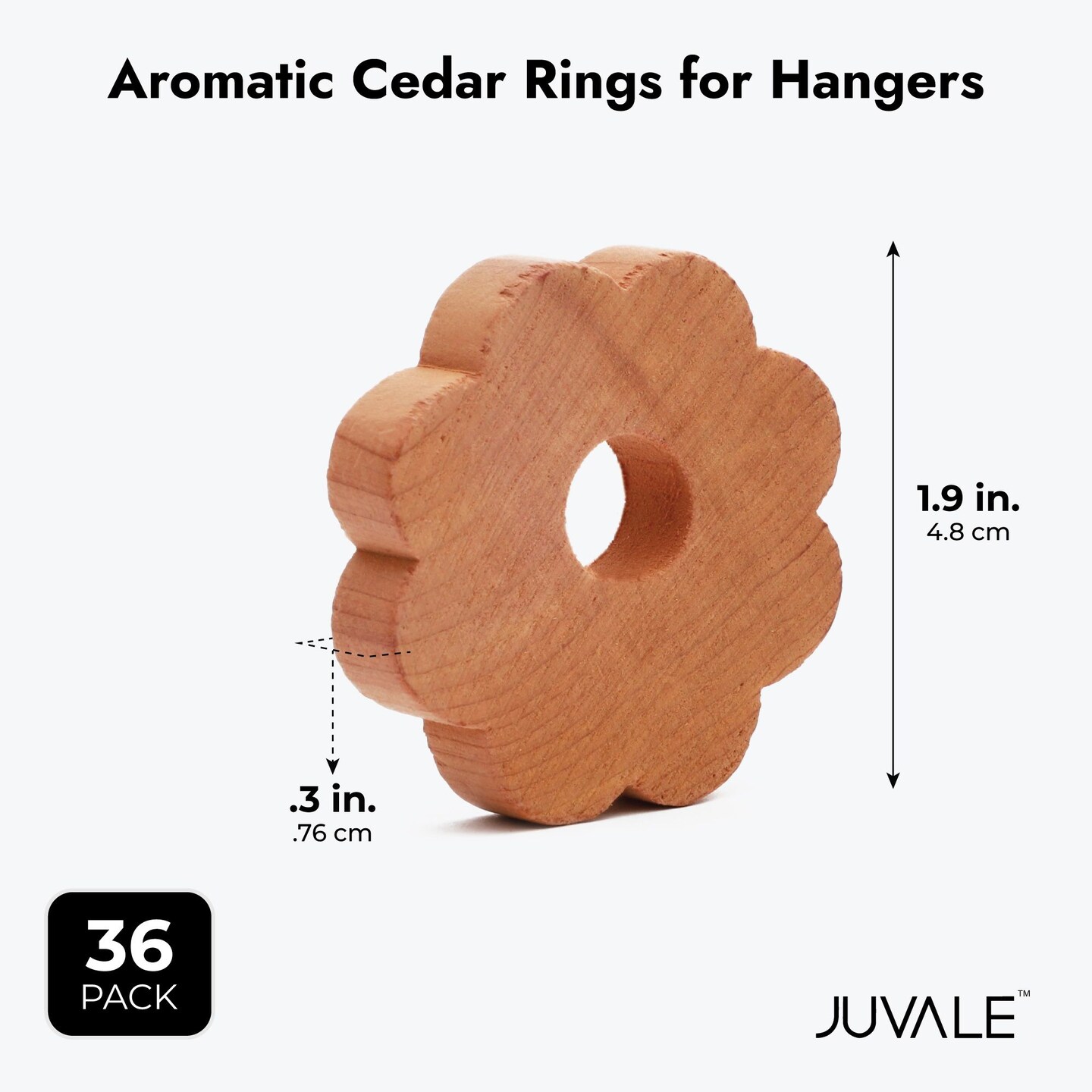 36-Pack Cedar Rings for Plastic or Wire Hangers, Natural Cedar Wood Blocks for Closets, Cabinets, Drawers, Shoes, Clothes Storage Freshener, DIY Crafts (2x2 in)