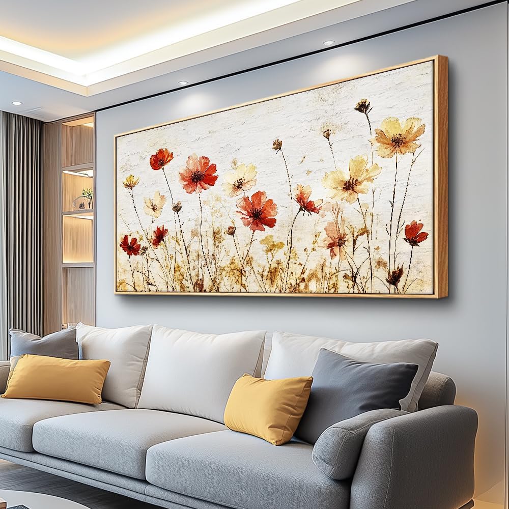 Large Framed Canvas Wall Art For Living Room Wall Decoration For Bedroom Abstract Flower Painting Wood Frame Dining Room Decor Artwork Prints Modern Room Home Decor Ready To Hang 20&#x22;X40&#x22;