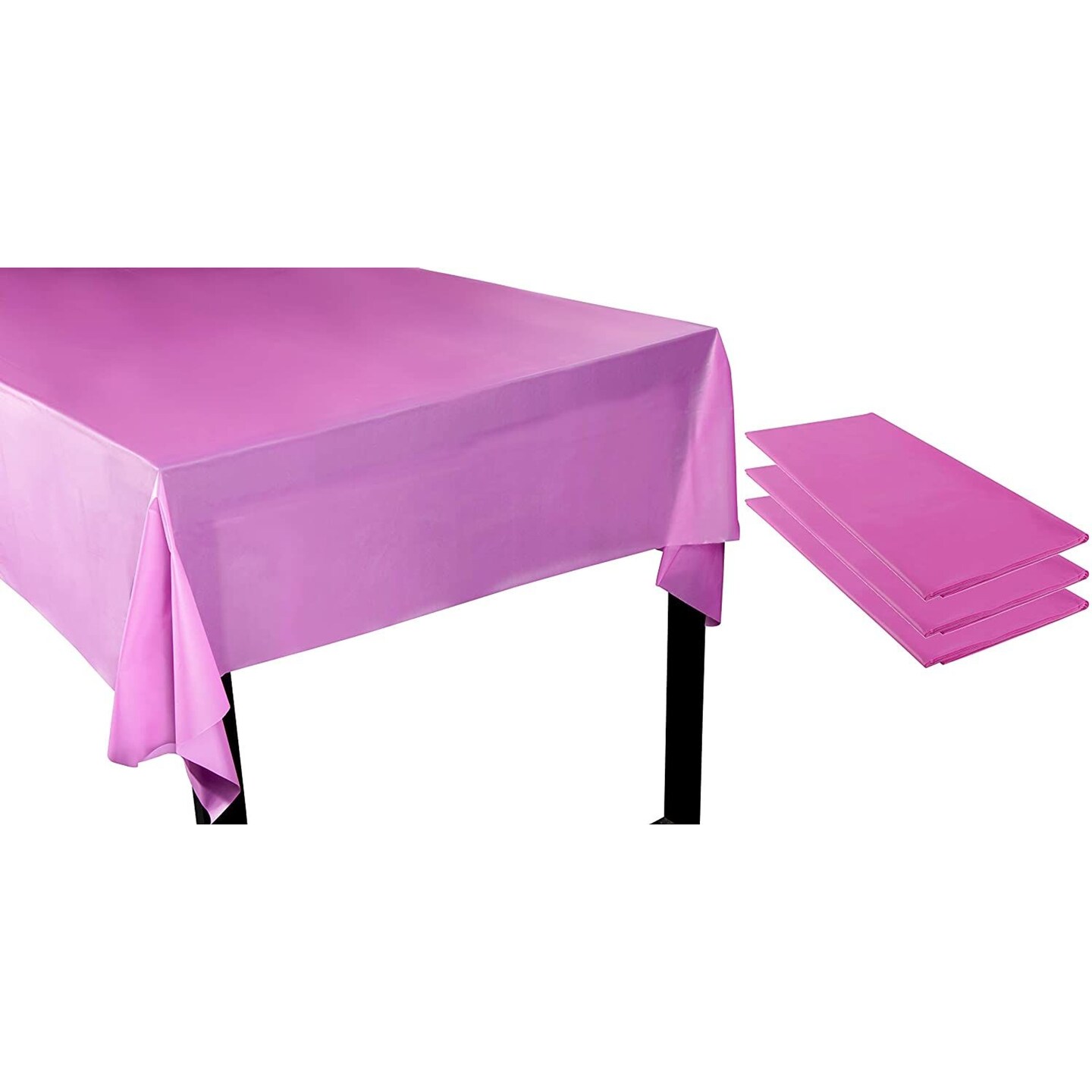 Fuchsia Pink Plastic Tablecloth - 3-Pack 54 x 108-Inch Rectangular Disposable Table Cover, Perfect for Buffet Banquet or Long Picnic Tables, Indoor Outdoor Decoration for Any Party, 4.5 x 9 Feet