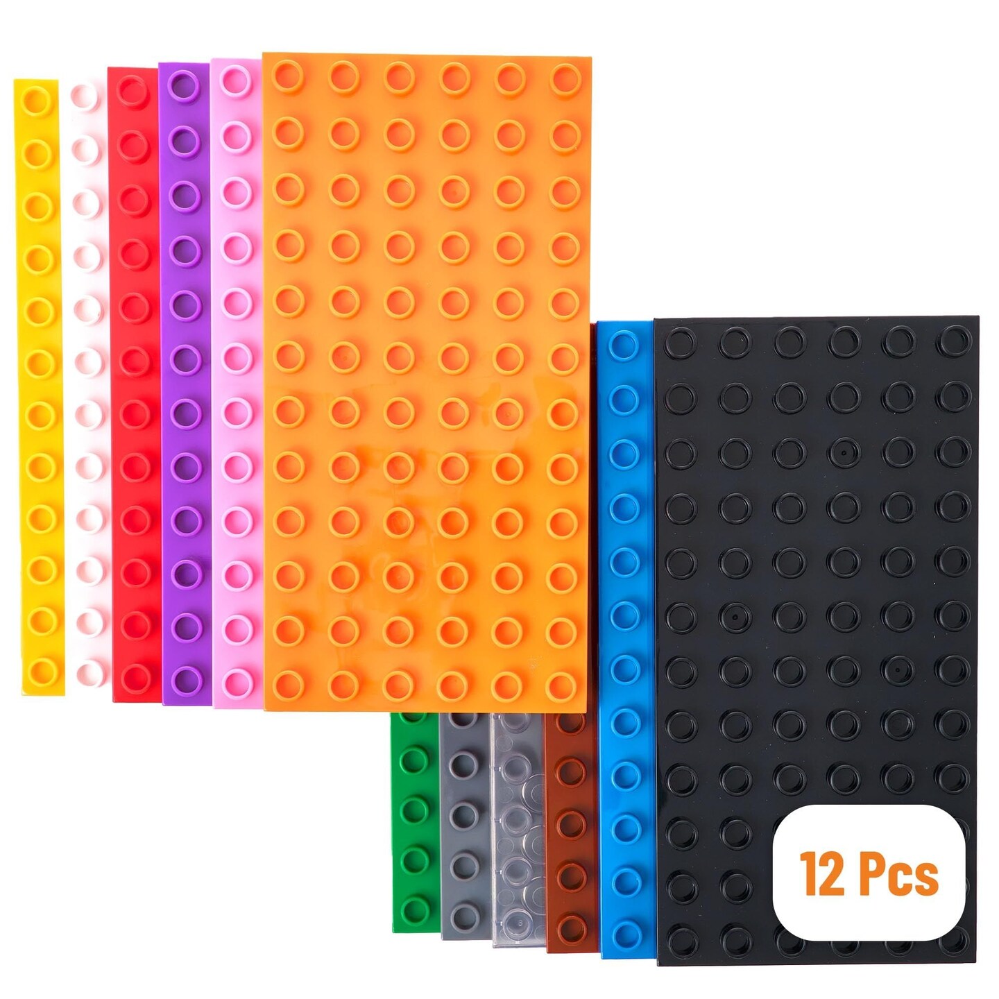 12 Pack Strictly Briks Large Building Blocks Baseplates, Big Bricks Stackable Plates 7.5 x 3.75 in for Toddlers Kids, 100% Compatible with All Major Brand Bigger Size Bricks, Rainbow Colors