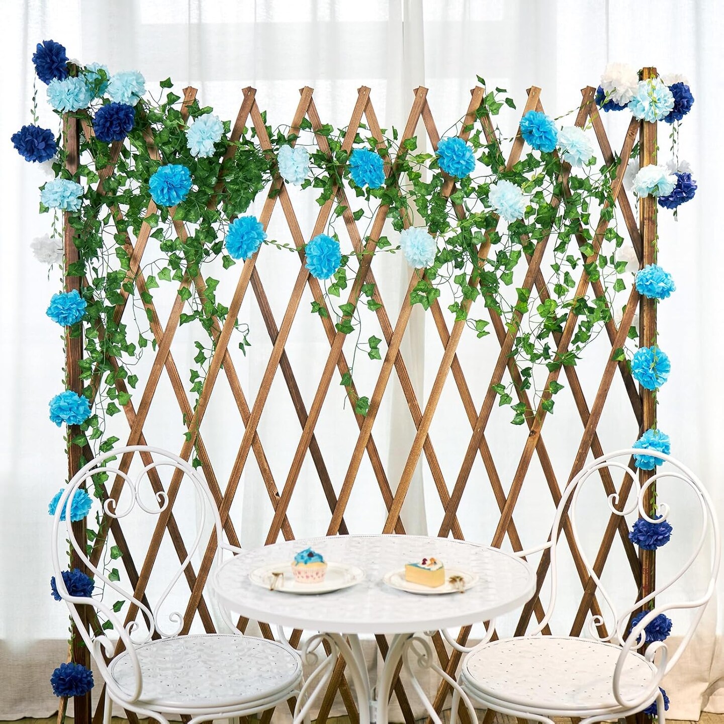 Gradient Blue Tissue Paper Pom Pom Garlands, Paper Flowers for Birthday Decorations, Baby Shower, Wedding Engagement, Bridal Shower, Spring Summer Party Decorations