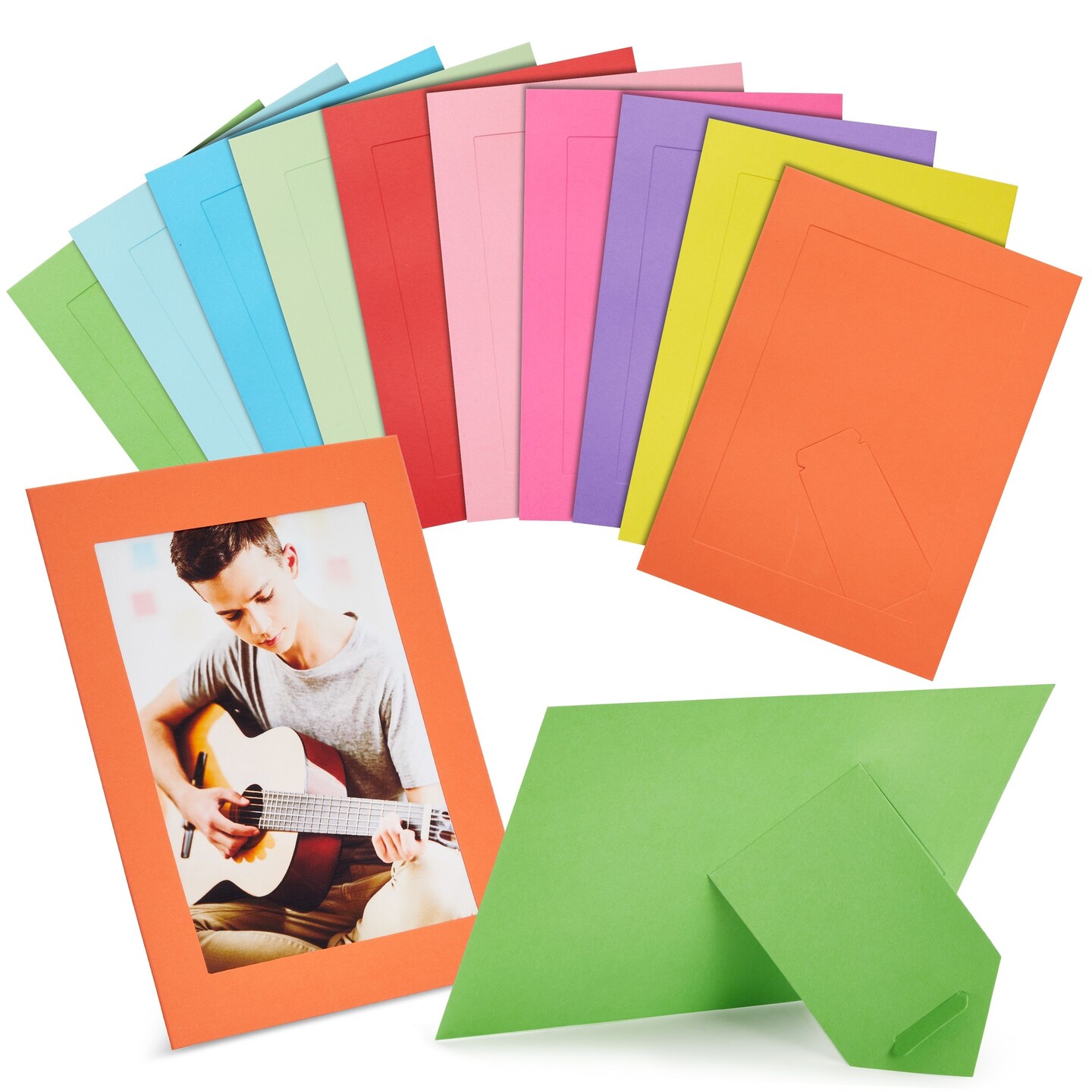 30 Pack Colorful 5x7 Paper Picture Frames, Cardboard Photo Easels for DIY, Classroom Crafts, 10 Rainbow Colors