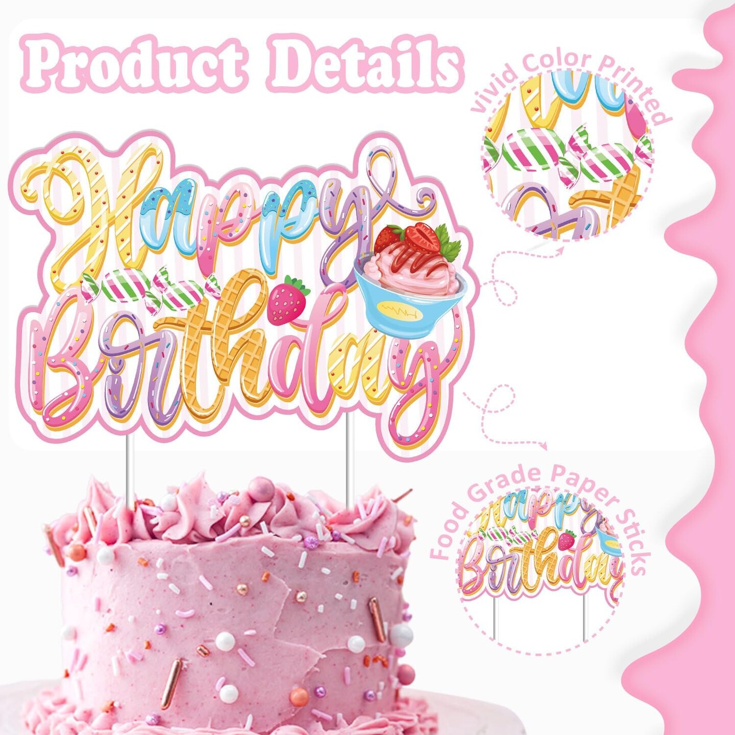 Sweets Birthday Party Decorations for Girls- Pastel Ice Cream Party Supplies, Donut Balloons Happy Birthday Banner Cupcake Topper Candy Theme Birthday for Baby Shower Wedding