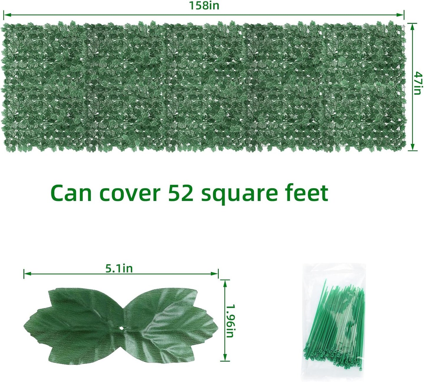 Artificial Ivy Privacy Fence Screen &#x2013; 52 Sq Ft UV-Resistant Customizable Greenery Panels, 40-Pack Realistic Hedge for Indoor/Outdoor Balcony, Garden, Fence (Green)