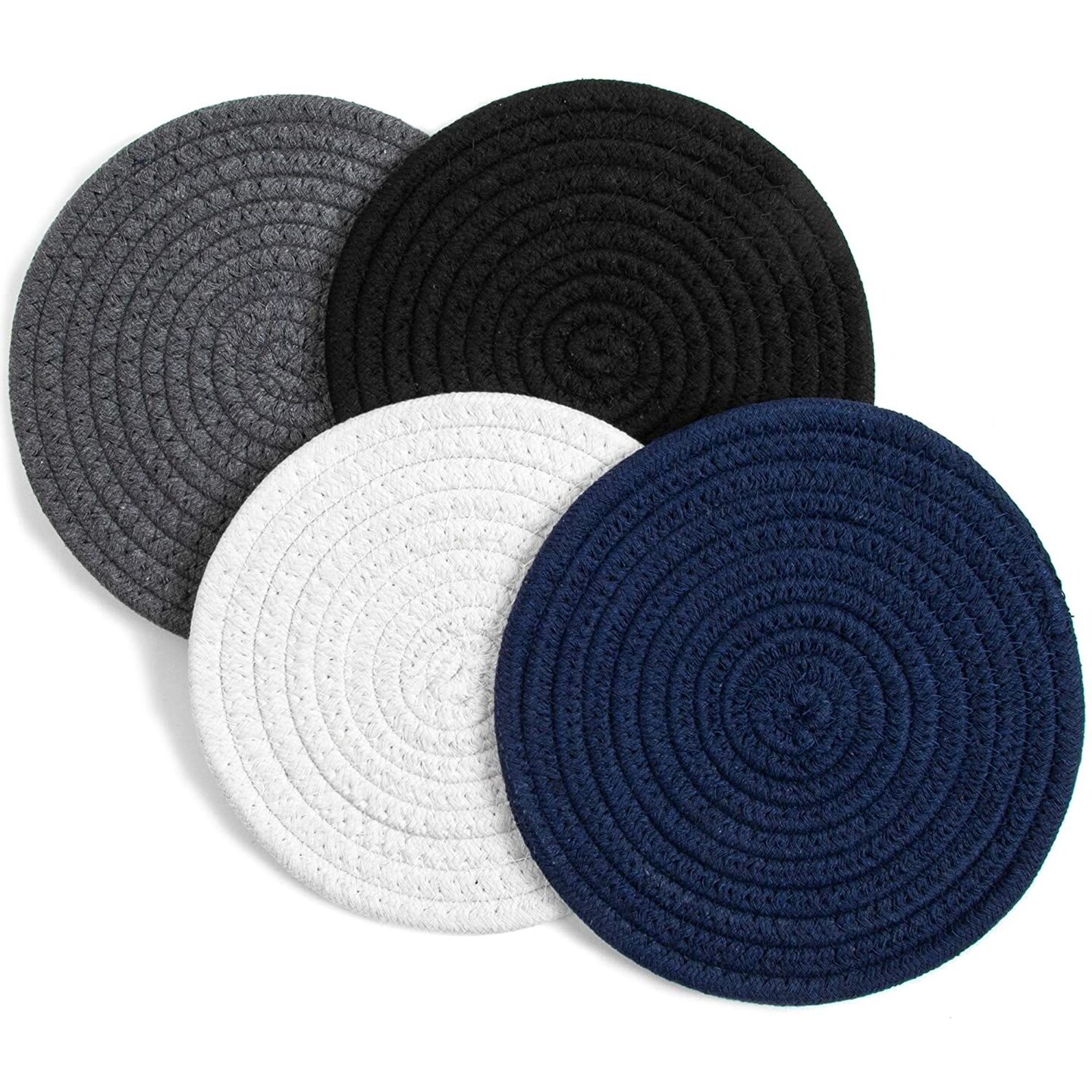 Set of 4 Cotton Weave Potholders Trivets, 7&#x22; Round Coasters Hot Pot Holders Mats, 4 Colors