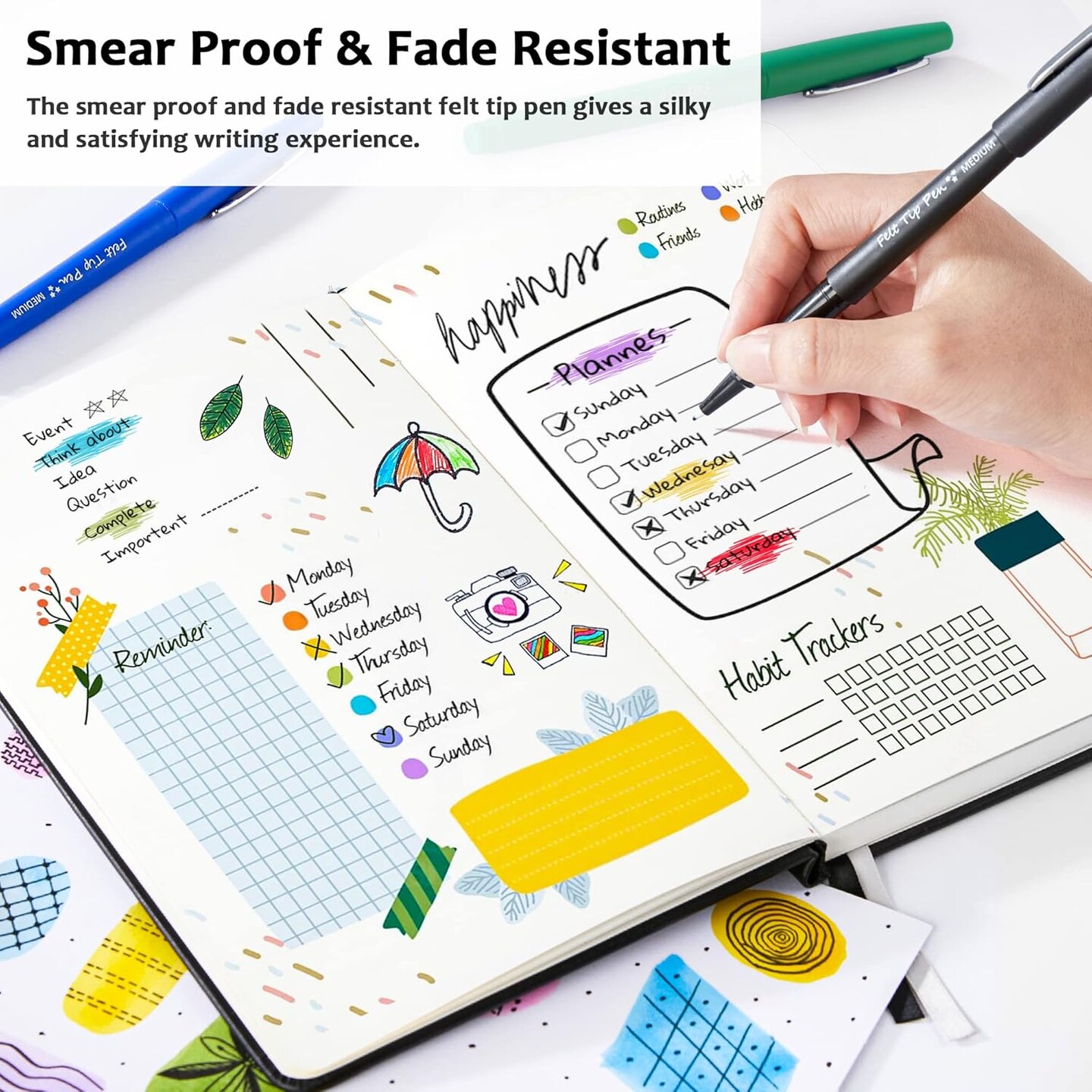 Felt Tip Pens, 40 Colored Pens with Case, Medium Point, Felt Tip Markers Pens for Journaling, Writing,Drawing, Note Taking, Planner, Perfect for Art Office and School Supplies