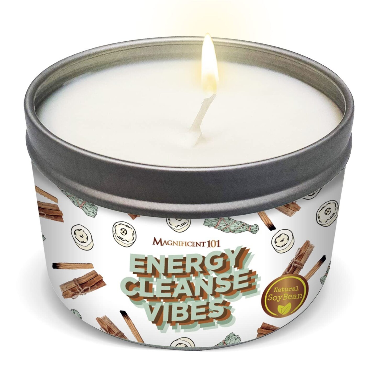 Magnificent 101 Long Lasting Energy Cleanse Vibes Candle | 6 Oz - 35 Hour Burn | All Natural Soy Wax Candle with Essential Oils for House Energy Cleansing &#x26; Manifestation | Let The Good Vibes In