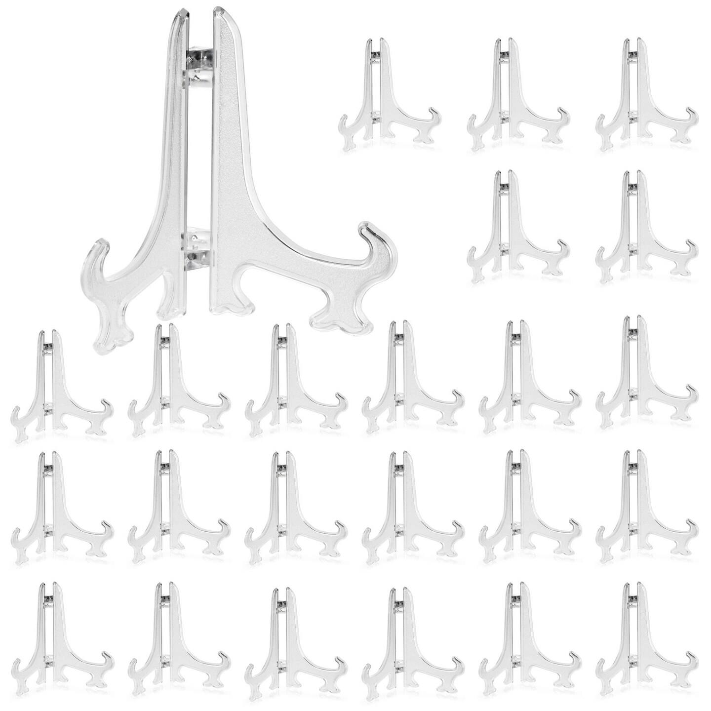 24 Pack Clear Mini Easels for Displaying Photos, Decorative Tiles, Wedding Place Cards (4 In)