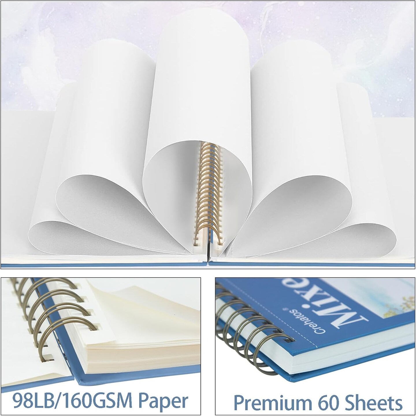 Sketchbook 9&#x22; x 12&#x22;, Top Spiral Bound Sketch Pad, 60 Sheets 98lb/160gsm Drawing Paper for Wet and Dry Media, 1 Pack