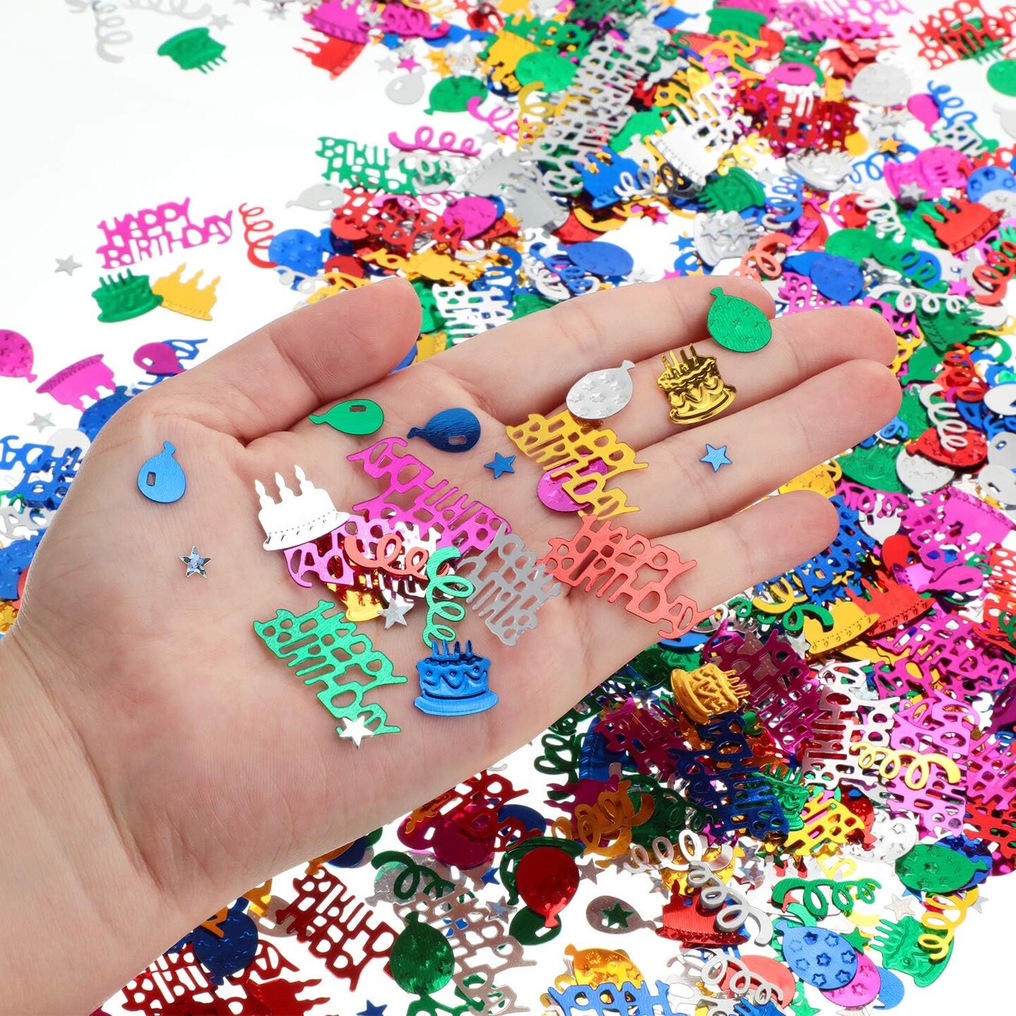 3000 Pieces Happy Birthday Confetti Birthday Cake Confetti Metallic Foil Balloon Table Scatter Decorations for Party, Baby Shower, DIY Arts and Crafting