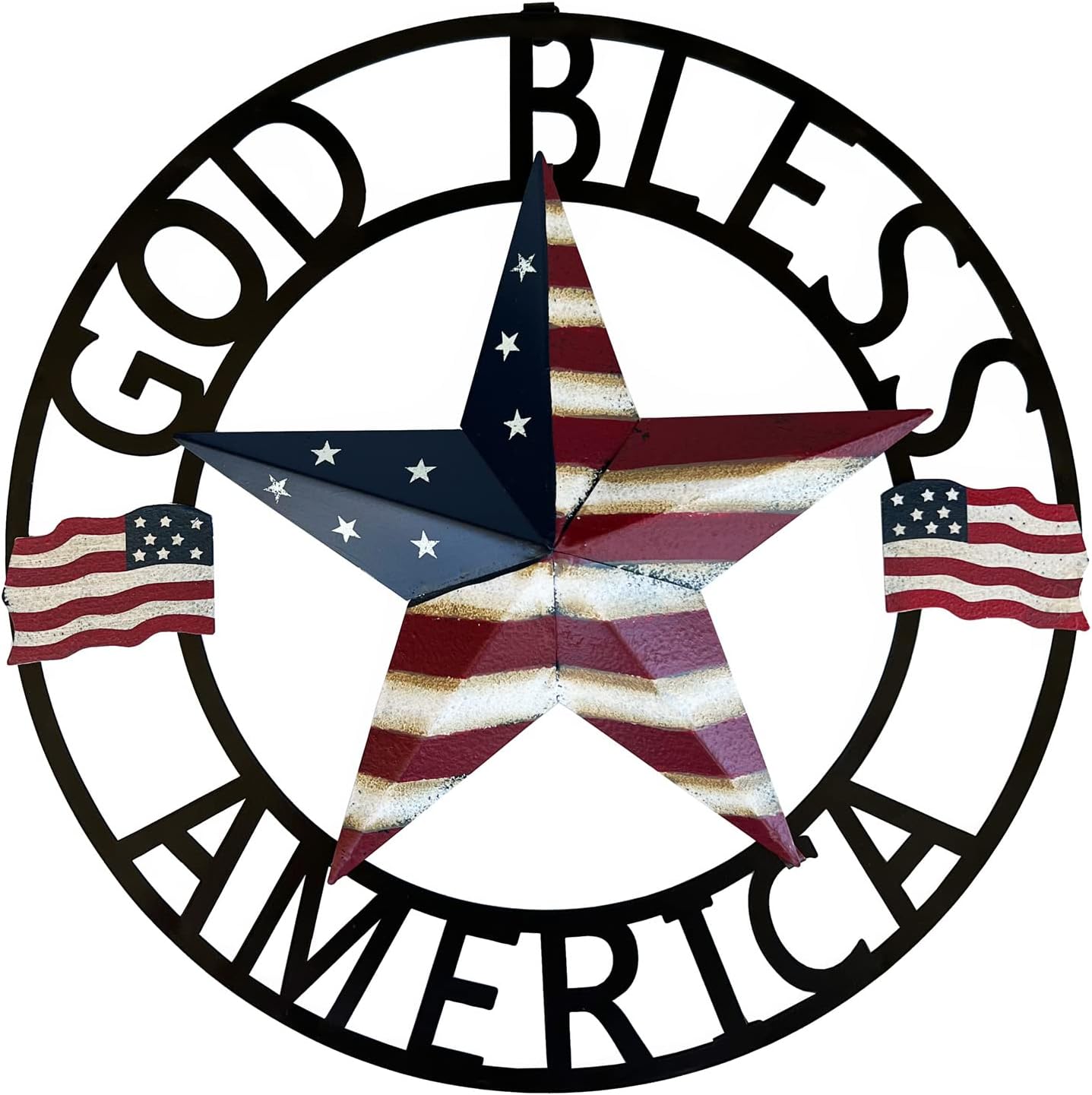 God Bless America Metal Star Hanging Welcome Signs Wall Decor Front Door Wreaths Garden Fence Patio Porch Yard Indoor Outdoor Patriotic Decorations 13&#x27;&#x27;H