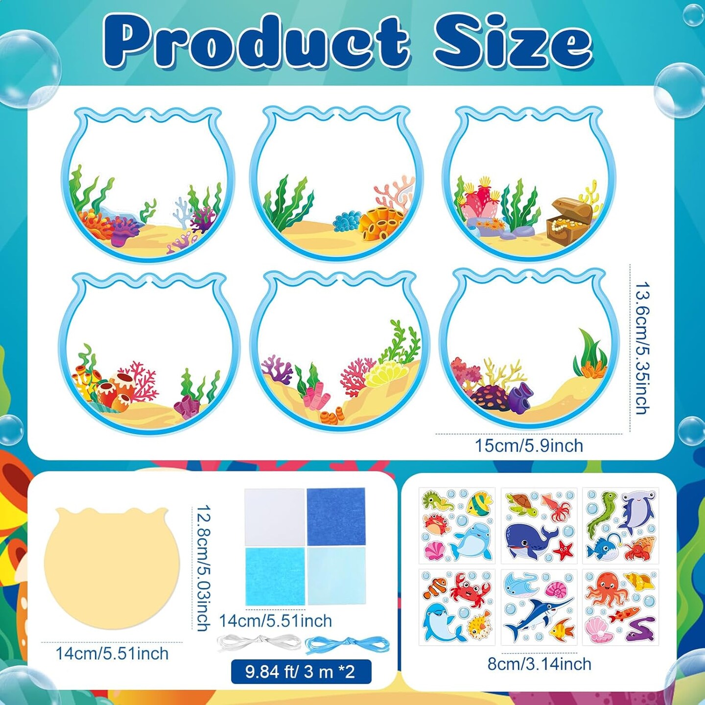 24 Pcs Summer Craft Kits Under The Sea Scene Suncatcher Kit Make a Ocean Animal Suncatcher Craft Ornament Under The Sea Scene