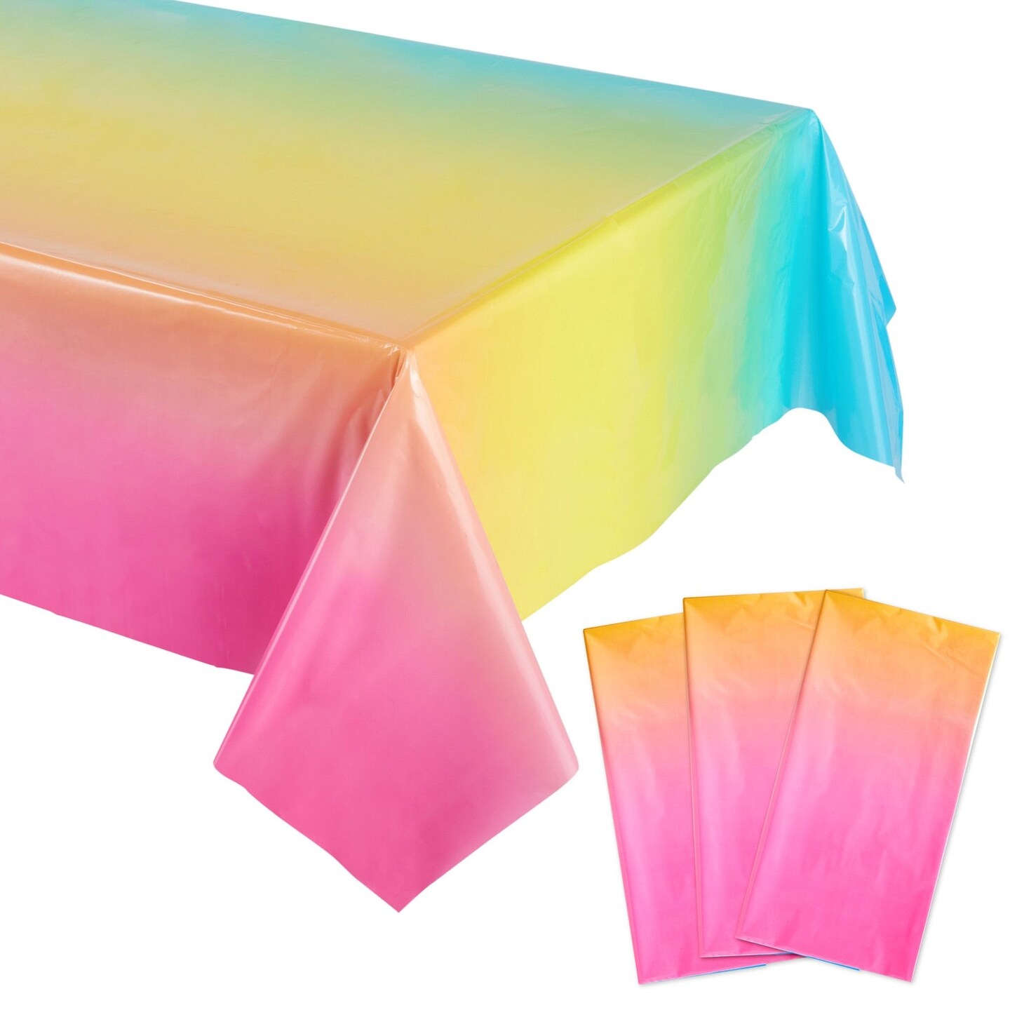 Sparkle and Bash 3 Pack Plastic Ombre Rainbow Tablecloth - Pastel Table Covers for Birthday Party Decorations (54x108 in)