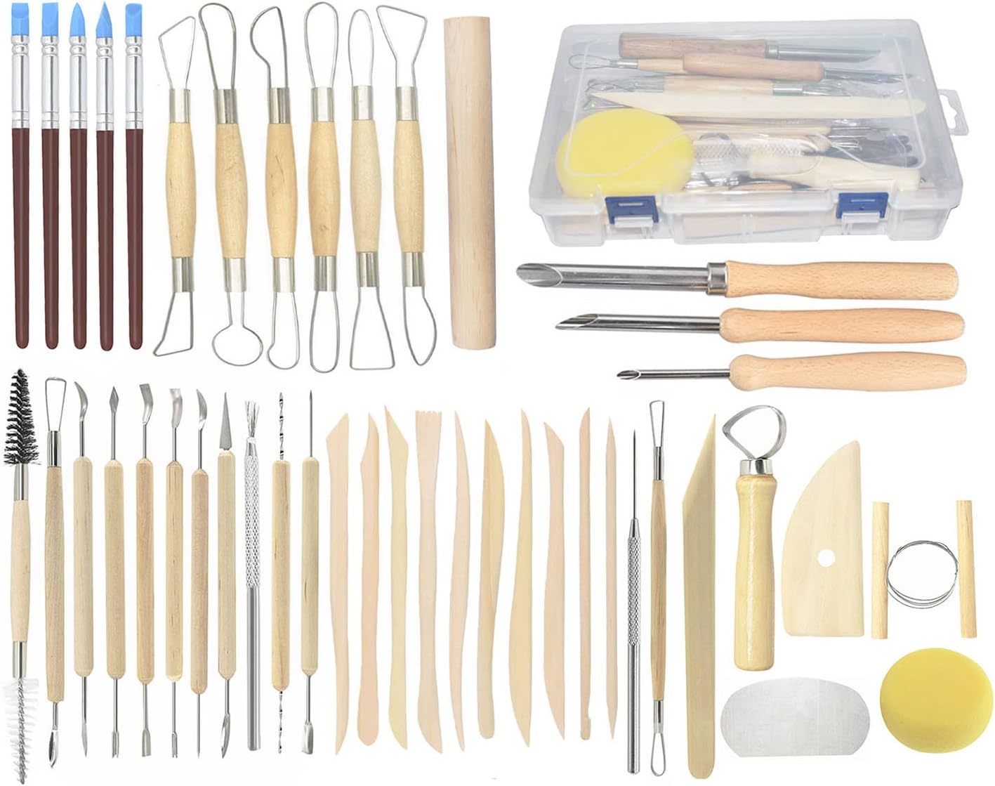 44-Piece Ceramic Clay Sculpting Tool Set – Plastic Case, Modeling, Shaping, Dotting for Beginners & Artists
