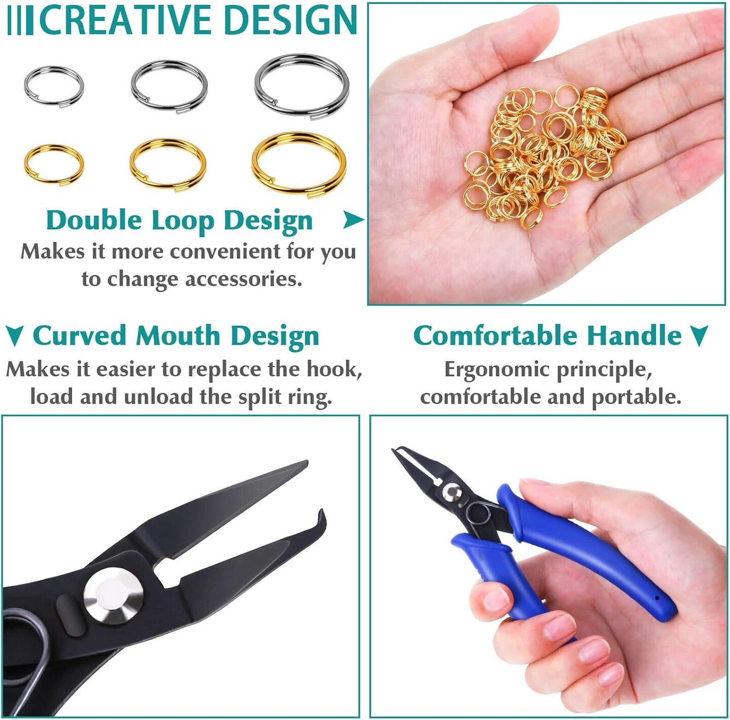 Split Rings for Jewelry Making, Caffox 700pcs Small Split Ring with Split Ring Pliers, Double Closed Jump Rings Craft Jump Loops Opener for Necklaces and Bracelets