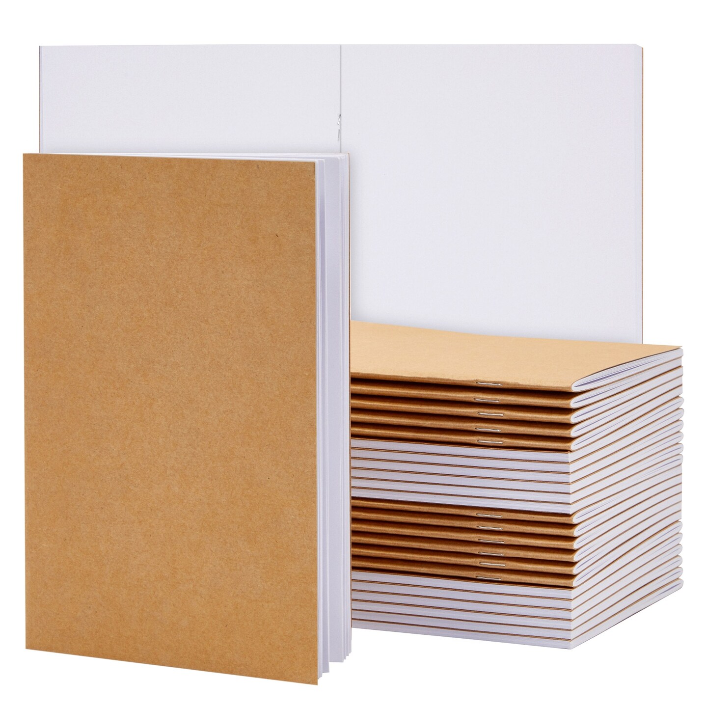 24 Pack Blank Notebook Bulk, Brown Unlined Kraft Paper Journals for Kids Drawing, Sketching, Sketchbooks for Students to Write Stories, Classroom Supplies - A5 5.5x8.5 inch Medium