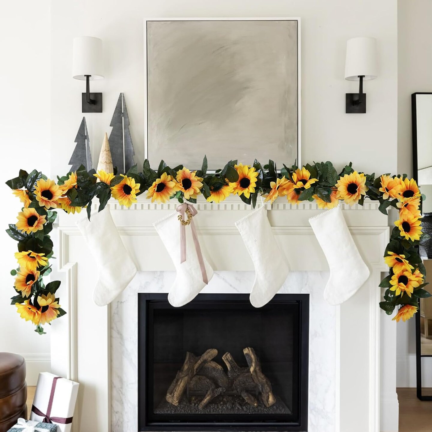 8 Pack Artificial Sunflower Summer Floral Garland Decor,7.5ft Fake Sunflower Vines with Green Leaves, Silk Flowers Sunflower