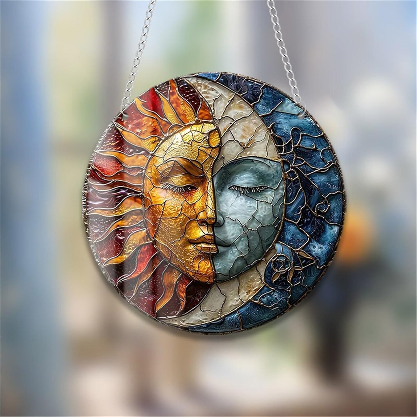 Summer Sun and Moon Acrylic Window Hangings Indoor Outdoor Stained Suncatchers Panels Bedroom Garden Kitchen Sun and Moon Wall Decor Gifts