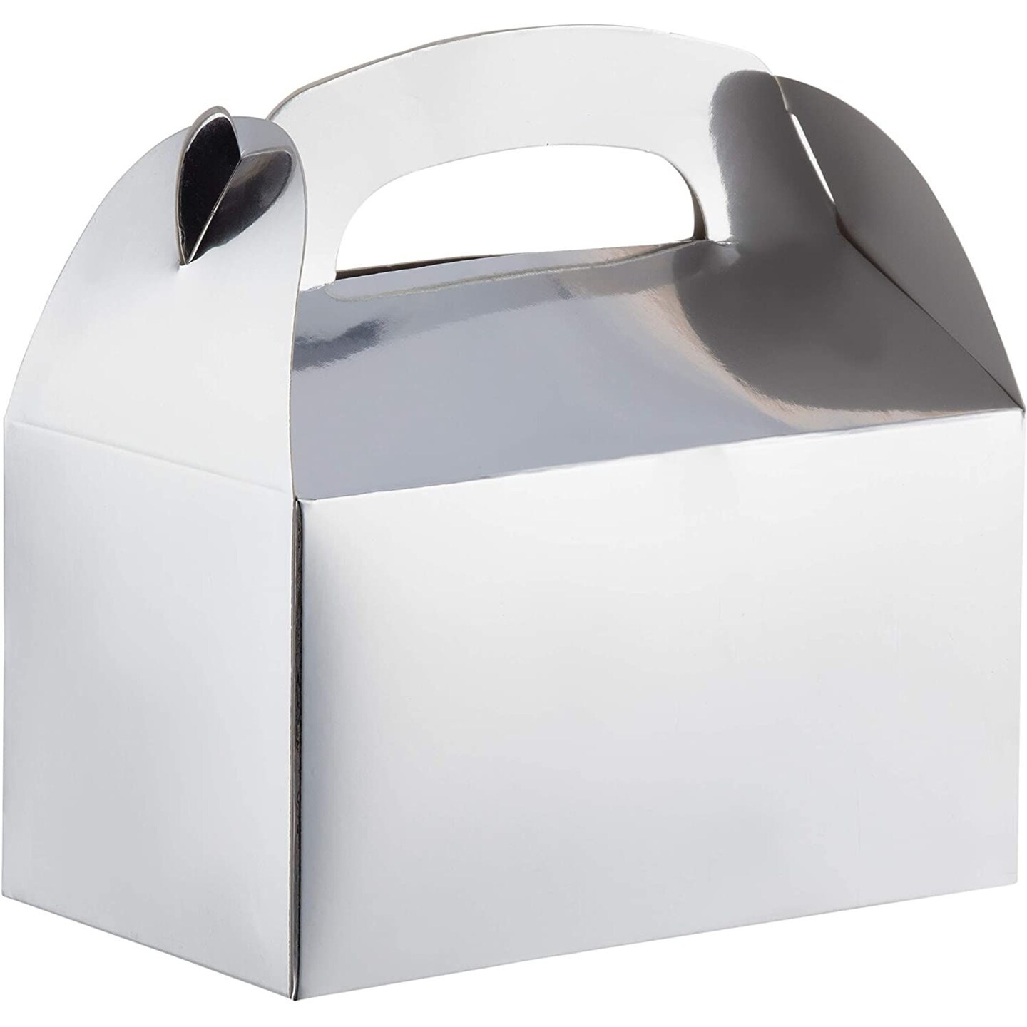 Party Treat Boxes - 24-Pack Silver Metallic Foil Gable Gift Boxes for Party Favors, Small Goodie Candy Boxes for Wedding, Birthday, Silver, 6.2 x 3.6 x 3.4 Inches