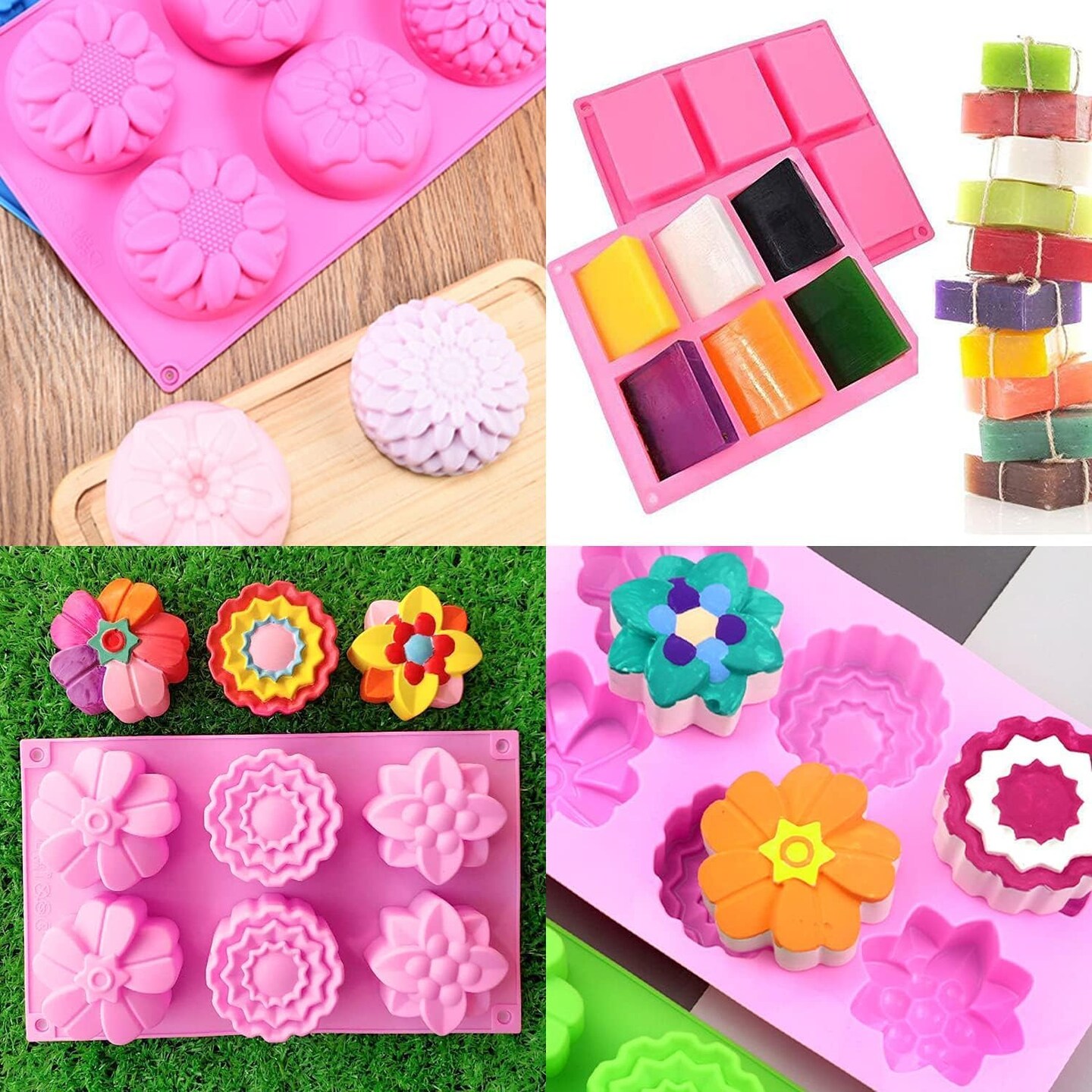 3 Pack Silicone Soap Molds, 6 Cavities Flower Making Mold, Included Rectangle Shape Supplies, Perfect for Handmade Soaps