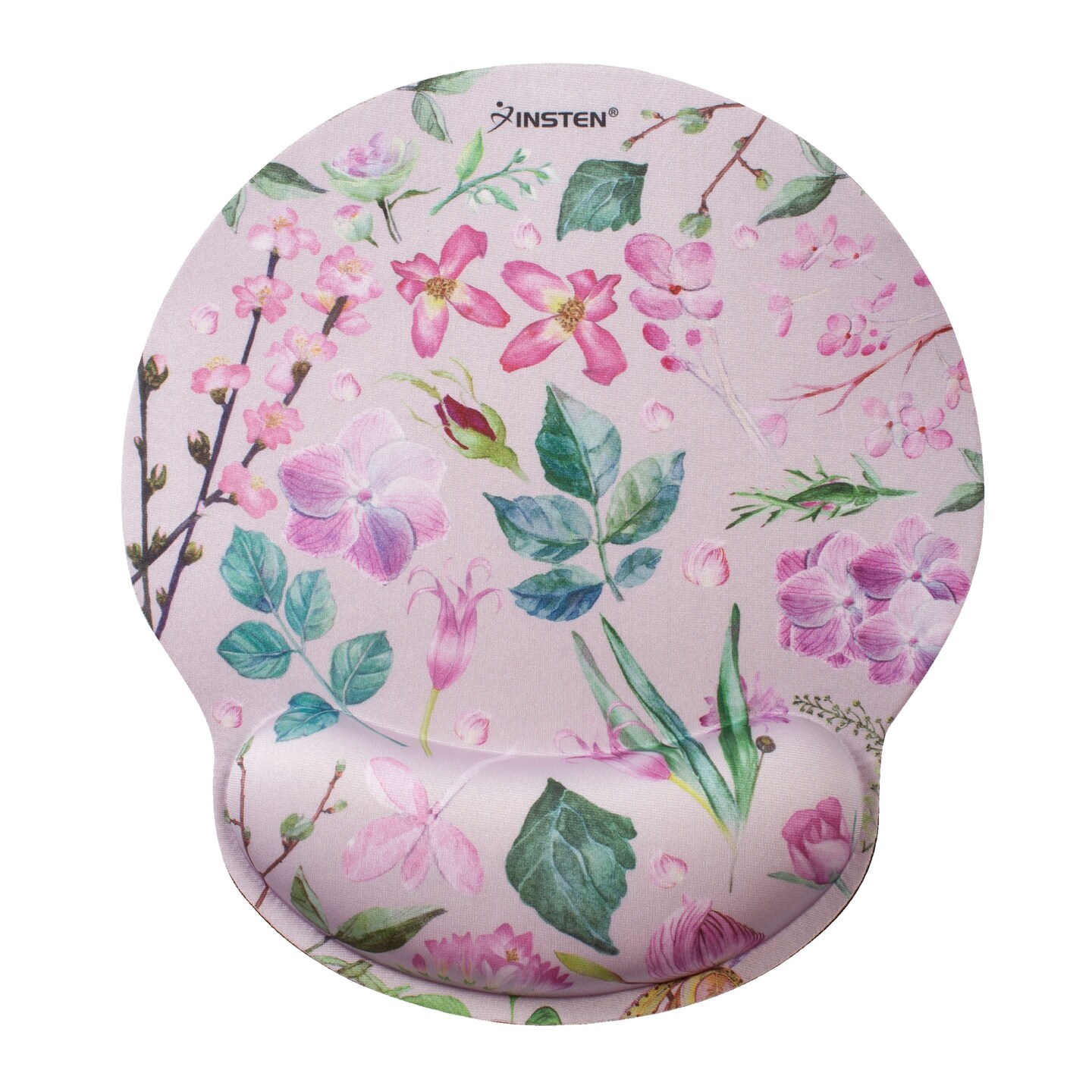 Insten Floral Mouse Pad with Wrist Support Rest, Ergonomic Support, Pain Relief Memory Foam, Non-Slip Rubber Base, Round, Pink