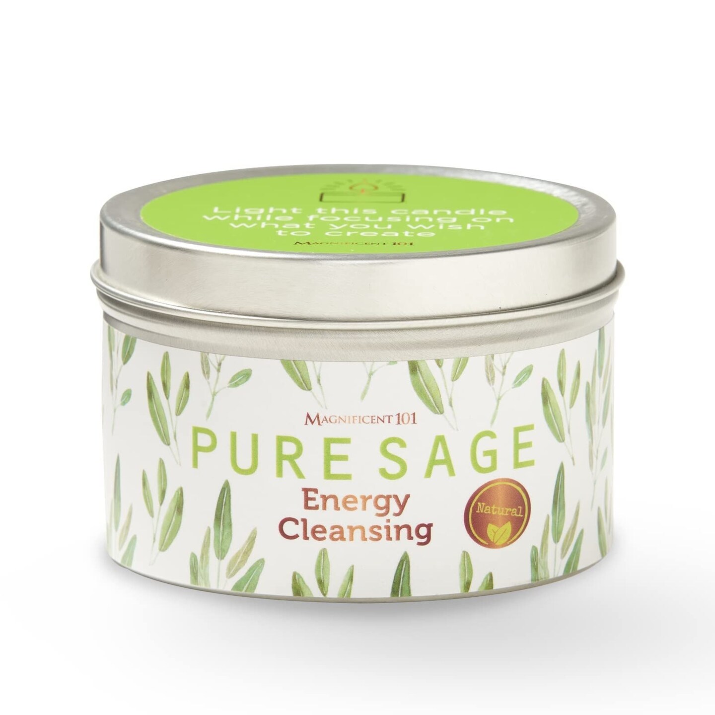 Magnificent 101 Long Lasting Pure White Sage Candle - 6 Oz - 35 Hour Burn Time | Organic, All Natural, Soy Candle to Cleanse Your Home &#x26; Calm, Soothe, Use with Sage Smudge Kit