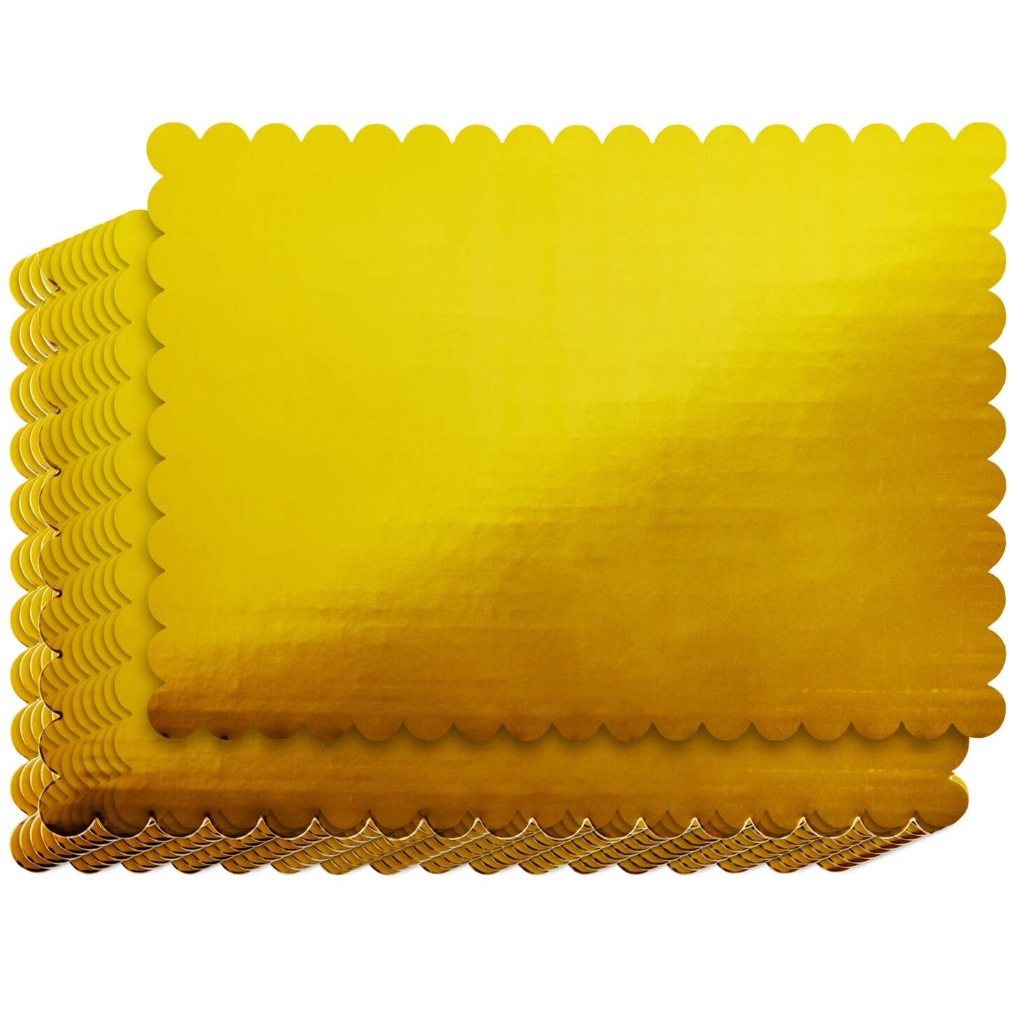 12 Pack Quarter Sheet Gold Cake Boards, 10x14 Inch Scalloped Foil Rectangle Dessert Bases for Cupcakes