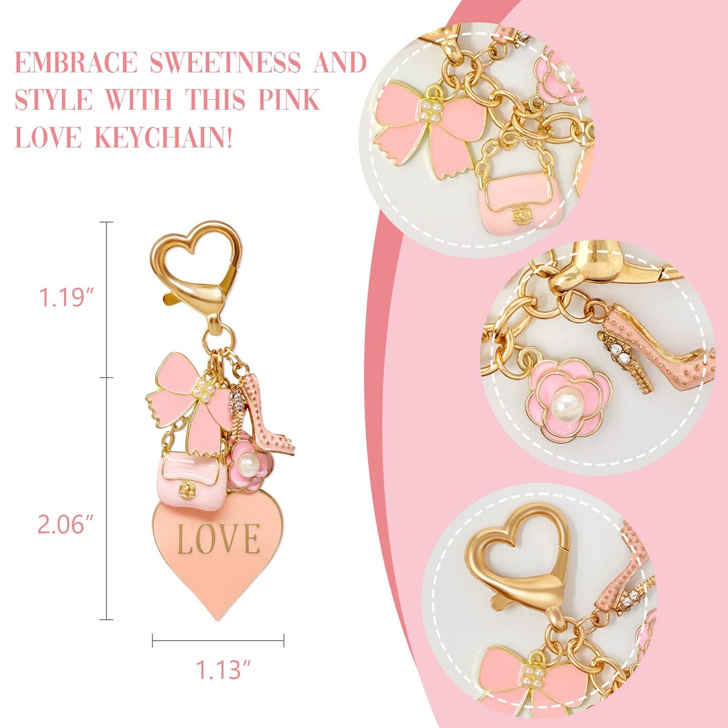 Wrapables Pink Charms Love Heart High Heel Handbag Keychain
