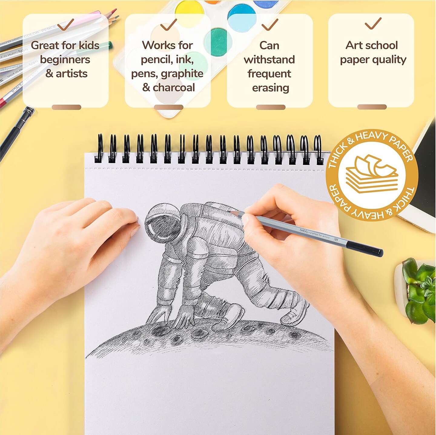 Drawing Paper Pads 9&#x201D; x 12&#x201D; | 300 Sheets | 60lbs 85g | Acid Free Sketchbook Paper for Dry Media | Top Spiral Bound Sketchpad for Kids, Beginners, Artists &#x26; Professionals
