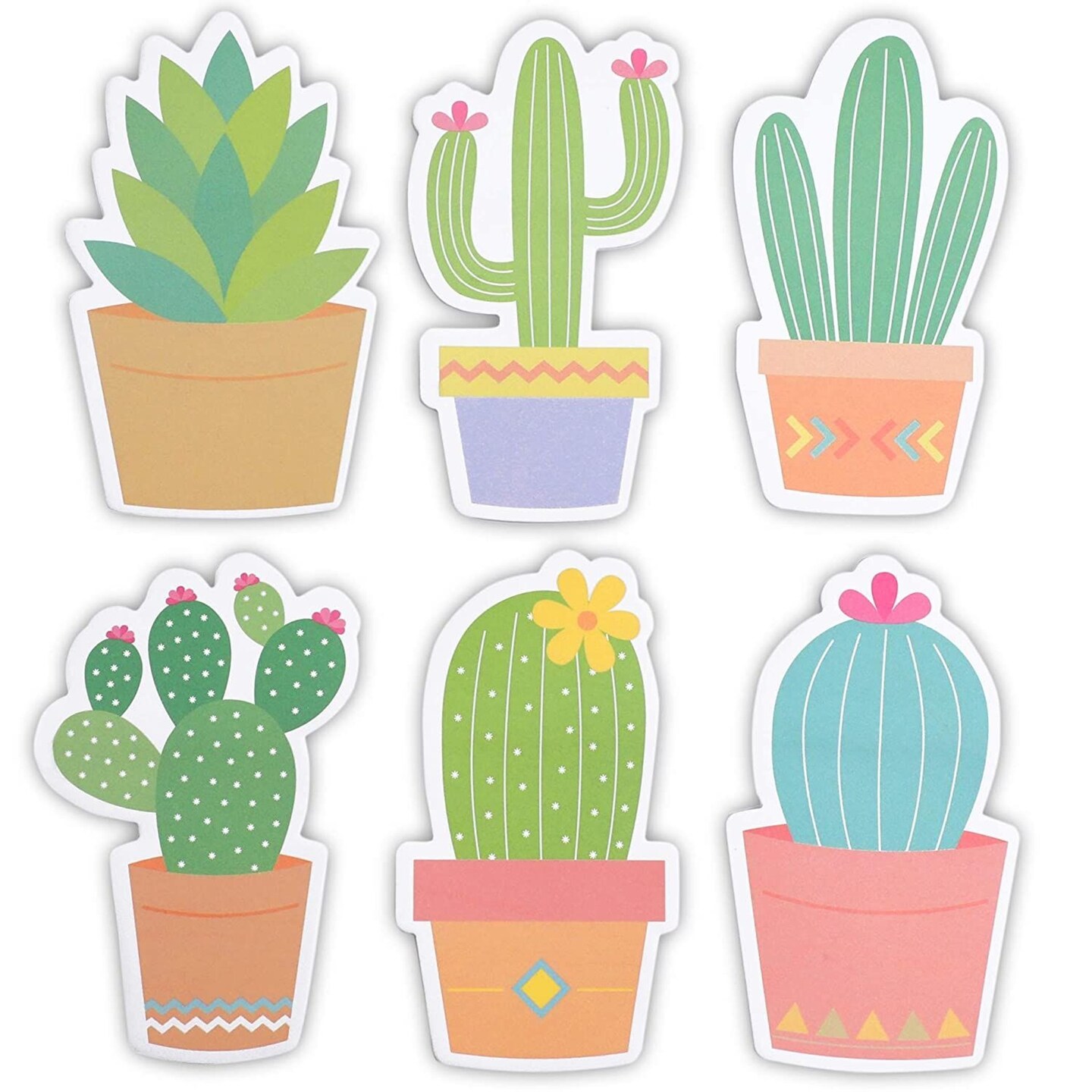 6-Pack Cactus Sticky Notes, Cute Succulent Note Pad for Office Stationery Supplies, Adhesive Plant Memo Reminder Notepads, Teacher Appreciation Funny Gifts, Fun Desk Accessories (6 Designs)