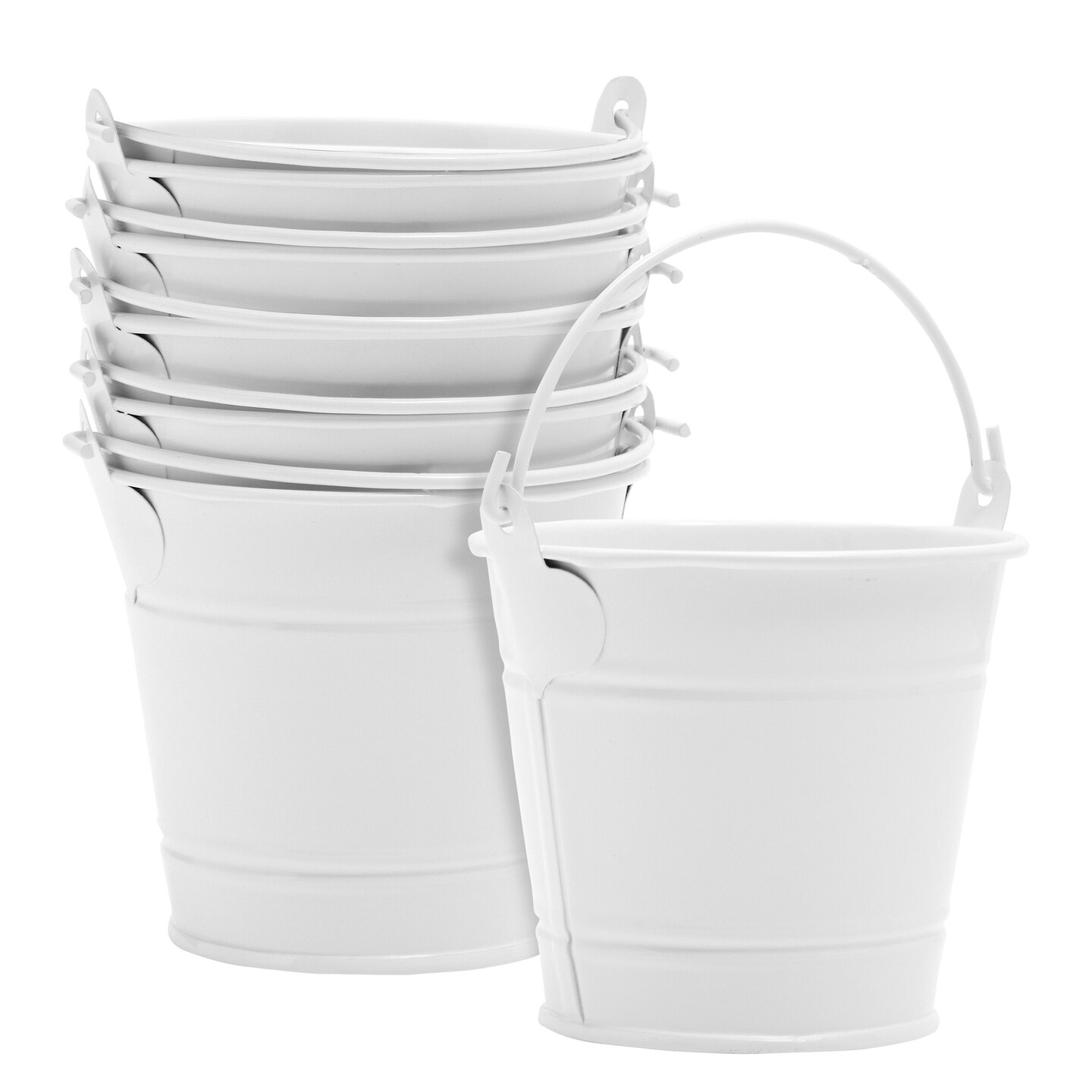 6 Pack White Mini Galvanized Buckets with Handles for Party Favors, Wedding Decorations, Easter Centerpieces (3.5 x 3 In)