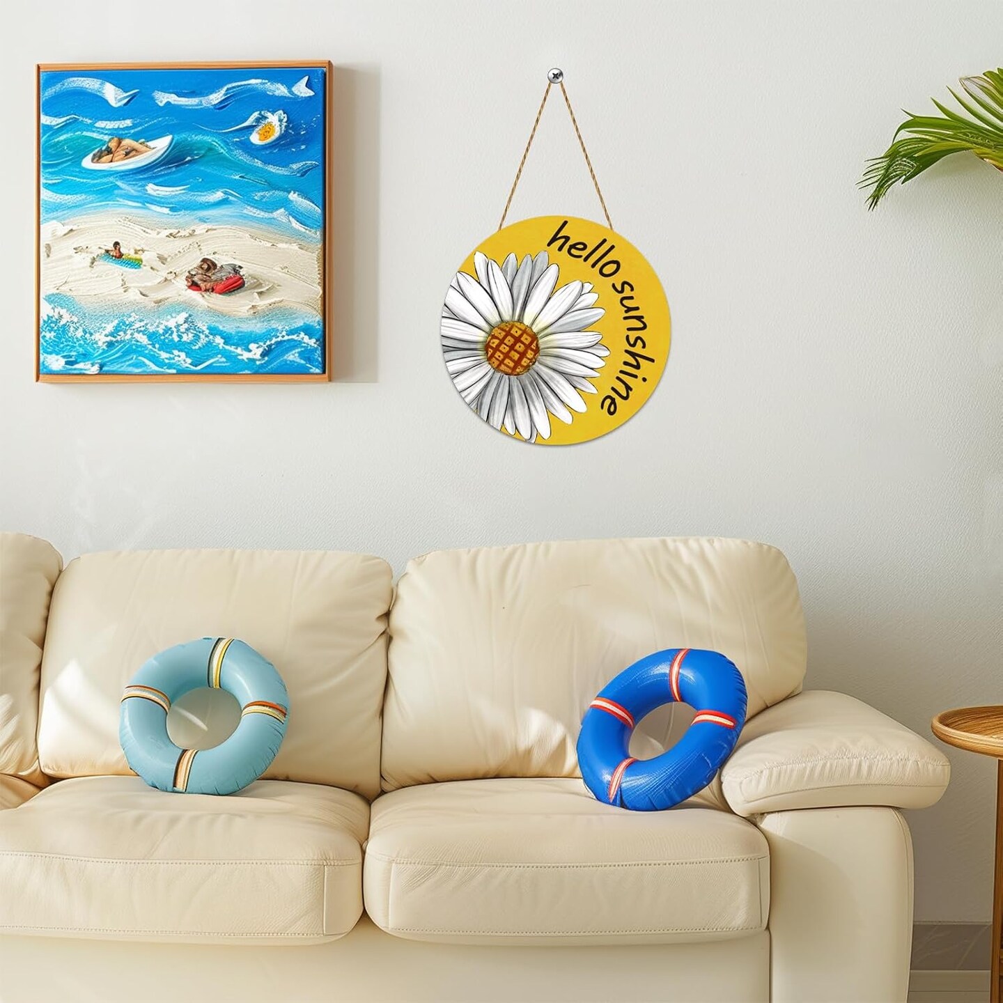 Summer Decor Daisy Front Door Decor Hello Sunshine Wreaths for Front Door Wreath Rustic Wooden Sign Hanger