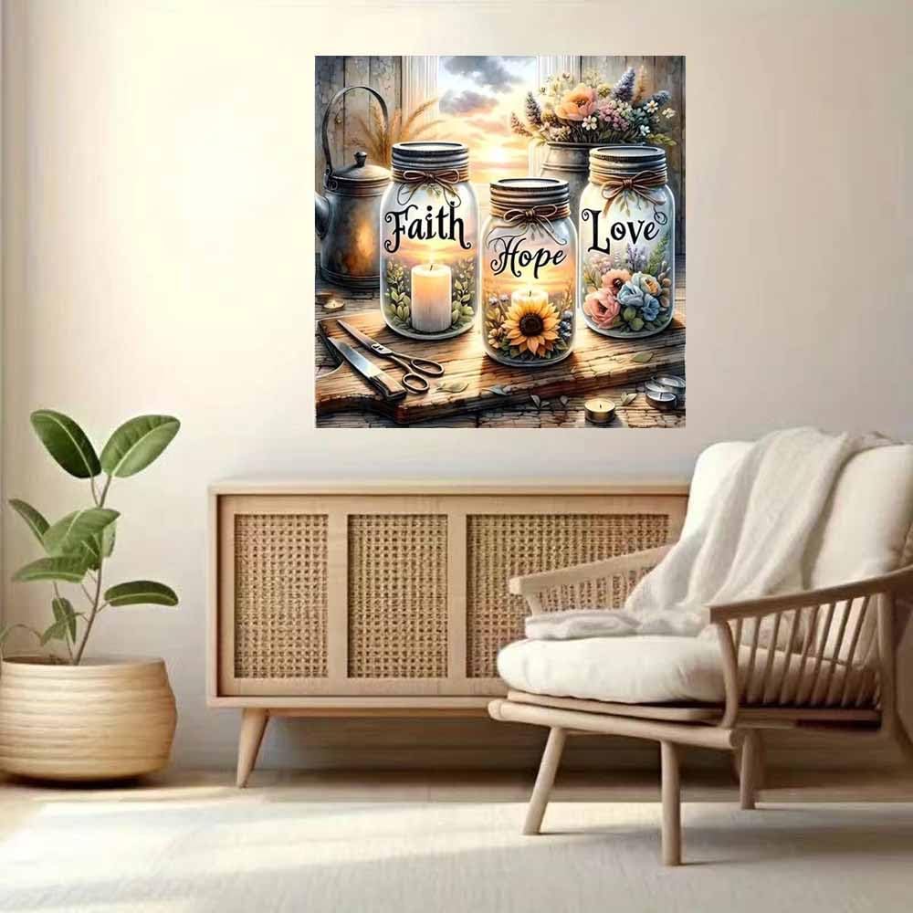 5D Diamond Painting Kits for Beginner,Faith,Hope,Love Wishing Bottle Diamond Art kit for Adults,DIY Diamond Dots with Diamond Gem Art and Crafts for Adults Home Wall Decor 11.8x11.8inch