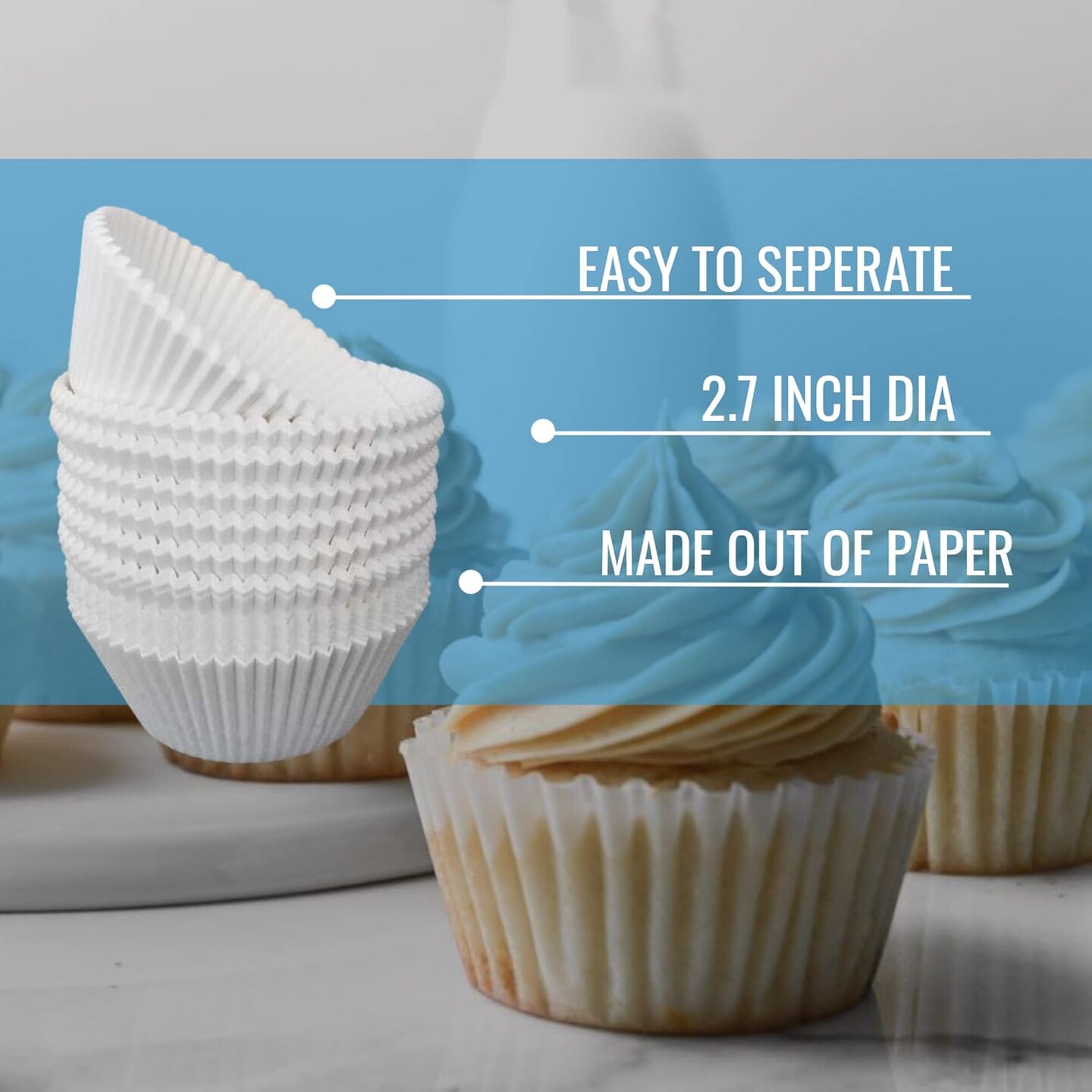 White Cupcake Liners Standard Size - 300-Pack Paper Baking Cups - Fits Perfectly Any Muffin Baking Pan - Muffin liners for Cupcakes, Muffins, &#x26; Egg Muffins - Greaseproof Cupcake Papers Wrappers