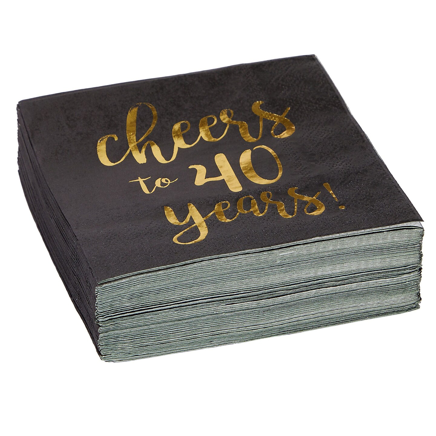 50 Pack Cheers to 40 Years Cocktail Napkins for 40th Birthday, Anniversary Party Supplies, 3-Ply, Black and Gold Foil (5 x 5 In)