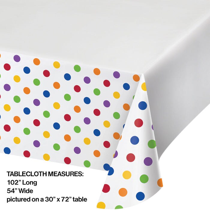12 pc Bulk Multicolor Polka Dots and Stripes Plastic Tablecloths