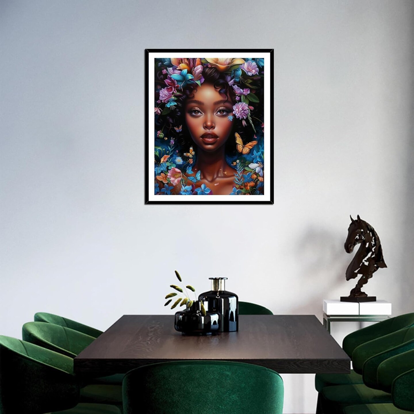 African American Woman Paint by Numbers for Adults, Girl with Butterfly Foral Paint by Number Kits, Female Portrait Acrylic Painting for Gift Home Decor(16&#xD7;20inches, Unframe)