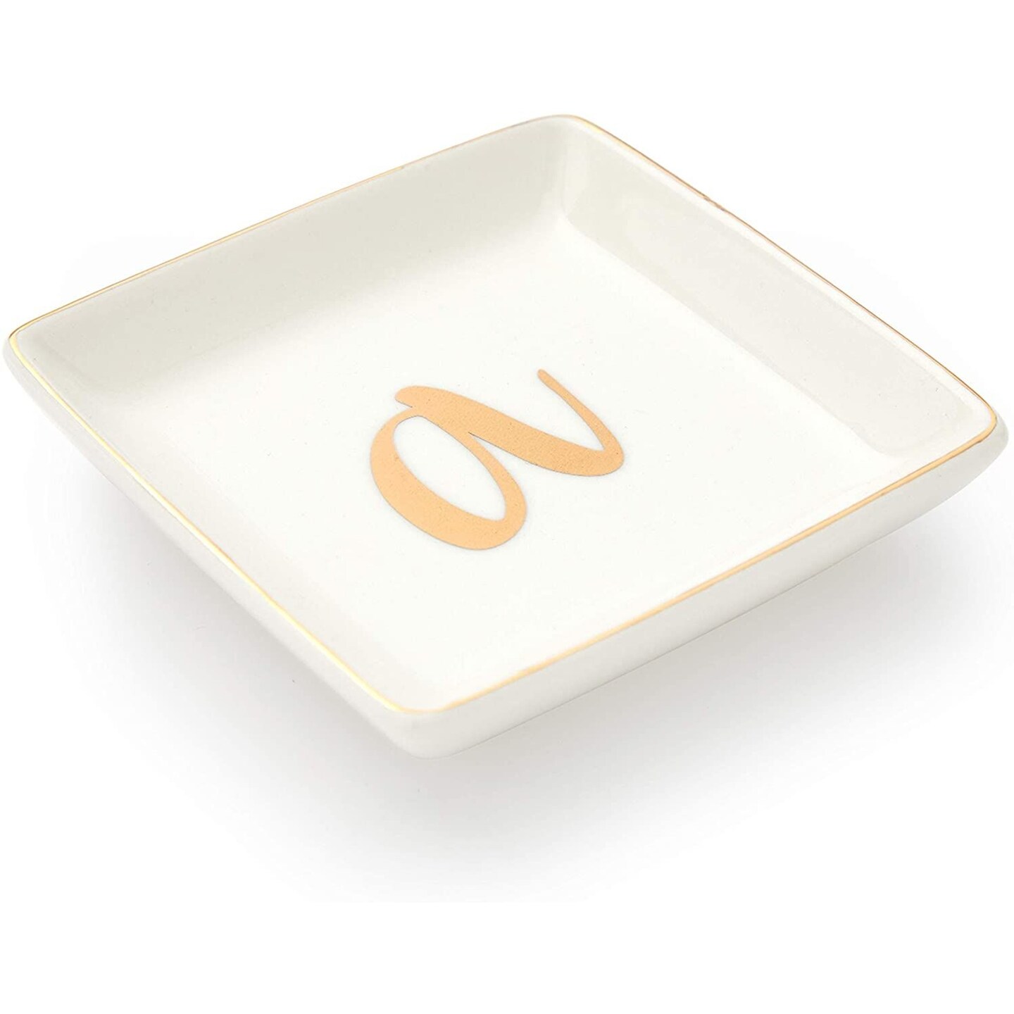 Letter A Ceramic Trinket Tray, Monogram Initials Jewelry Dish (4 x 4 Inches)