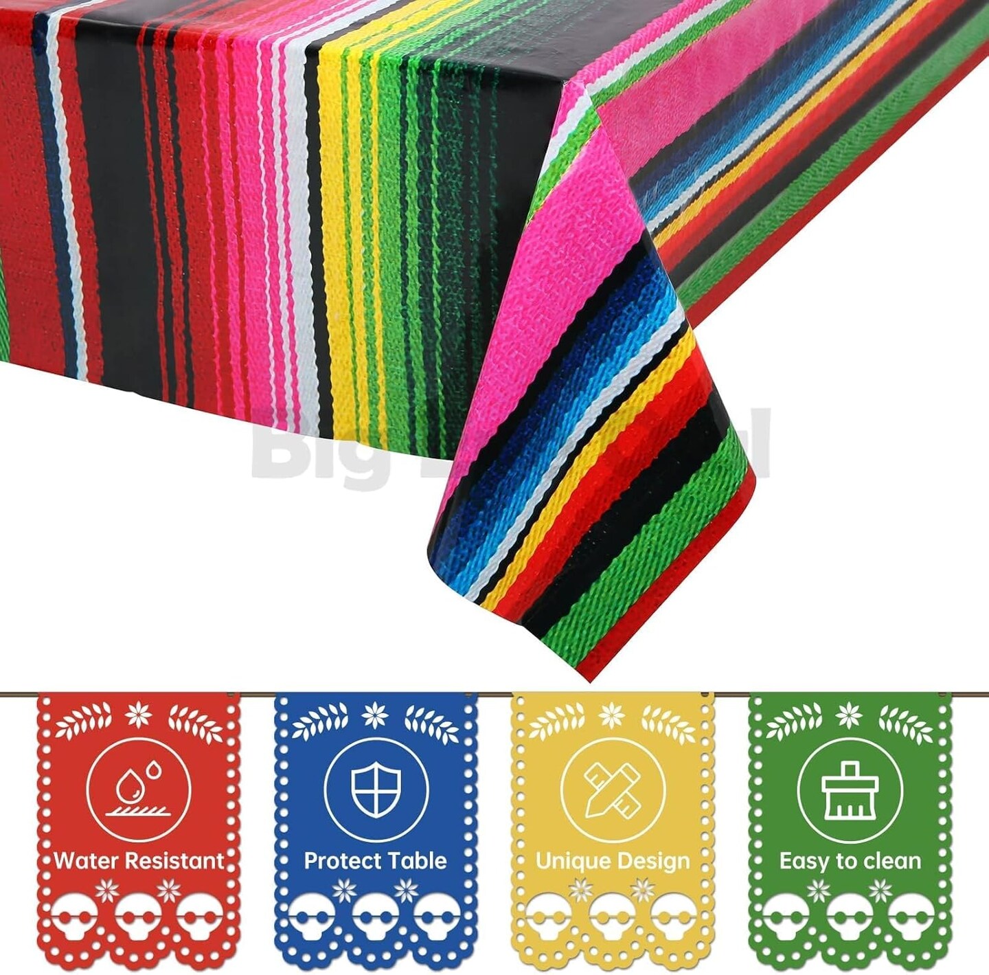 3-Pack Mexican Fiesta Tablecover – Disposable Plastic Cinco de Mayo & Birthday Party Tablecloth