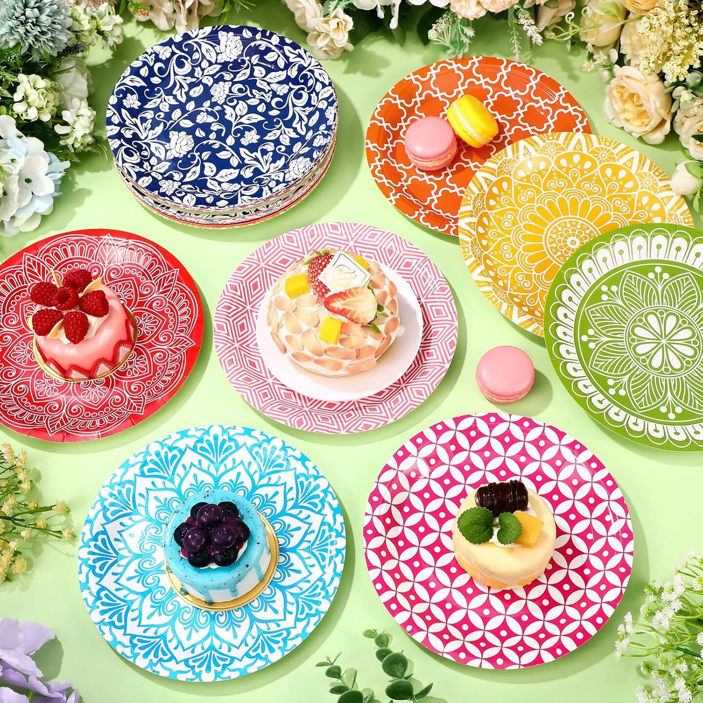 48 Pcs 7 Inch Colored Paper Plates Colorful Disposable Party Plates Multicolor Dessert Cake Plates Decoration for Birthday Baby Shower Graduation Party Supplies
