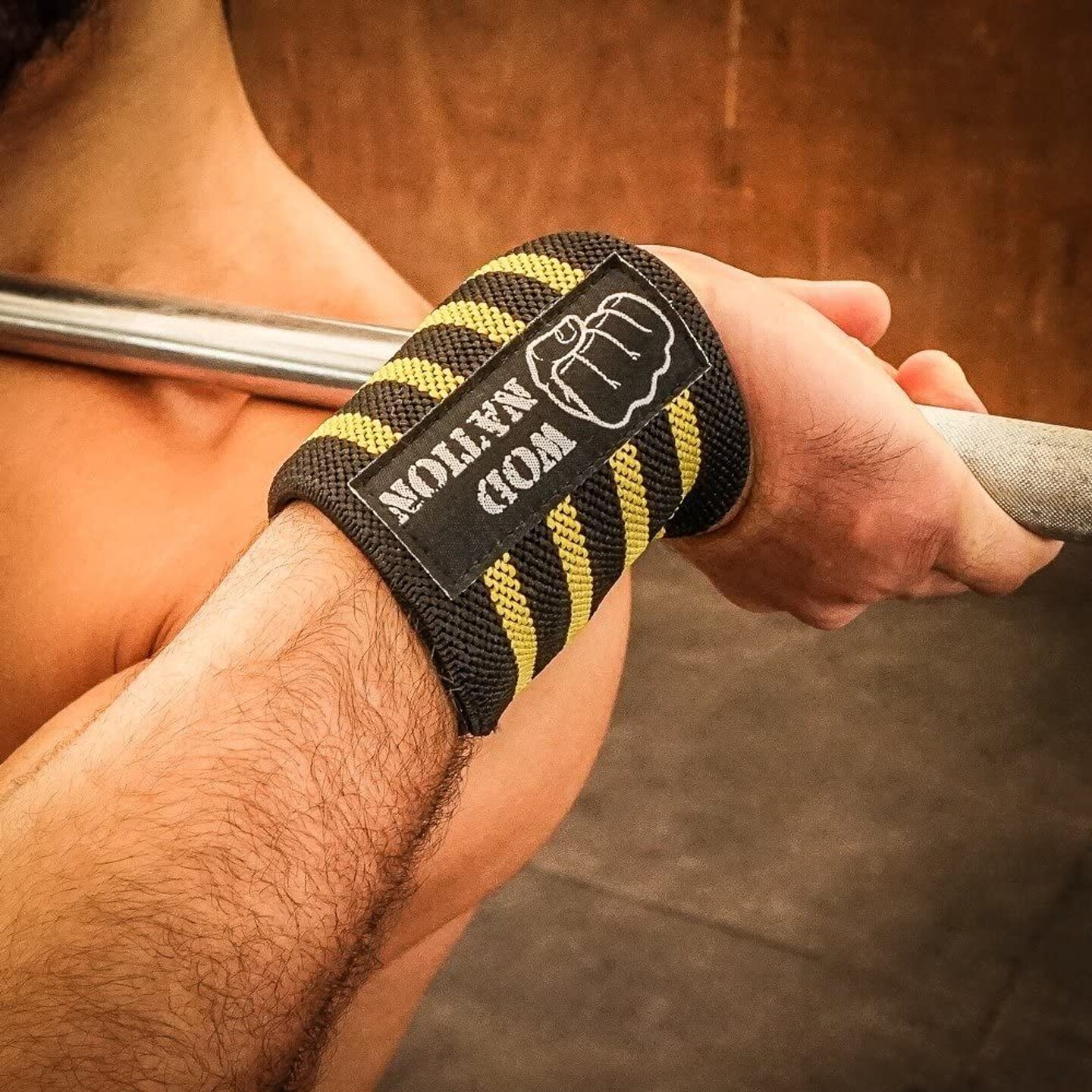 WOD Nation Wrist Wraps for Weightlifting, 24 Inch Professional Gym Wrist Straps w/Thumb Loop, Wrist Support Wraps for Men &#x26; Women for Strength Training, Powerlifting &#x26; Bodybuilding (Black/Yellow)
