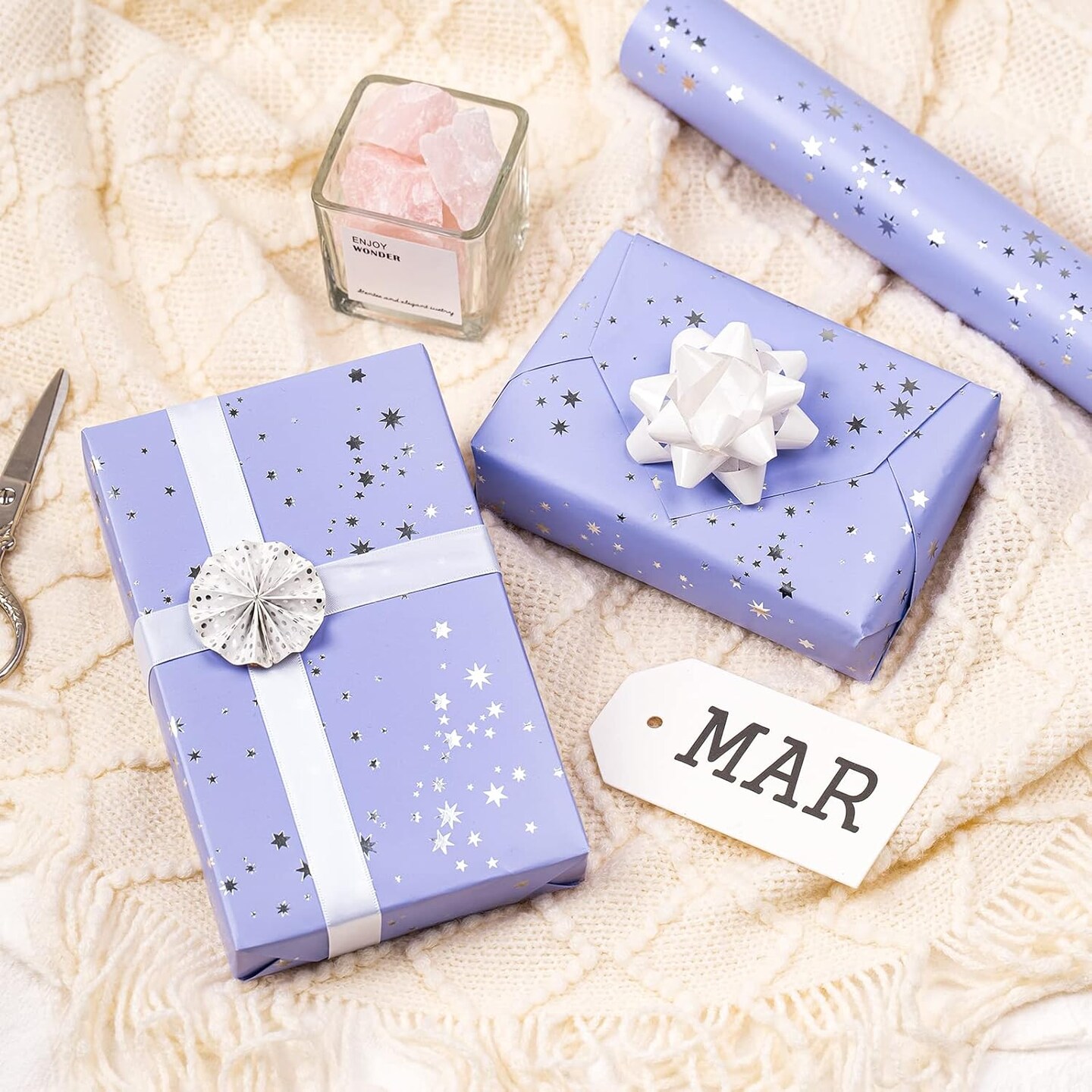 Wrapping Paper Roll - Mini Roll - 17 Inch x 33 Feet - Stars with Silver Foil Design