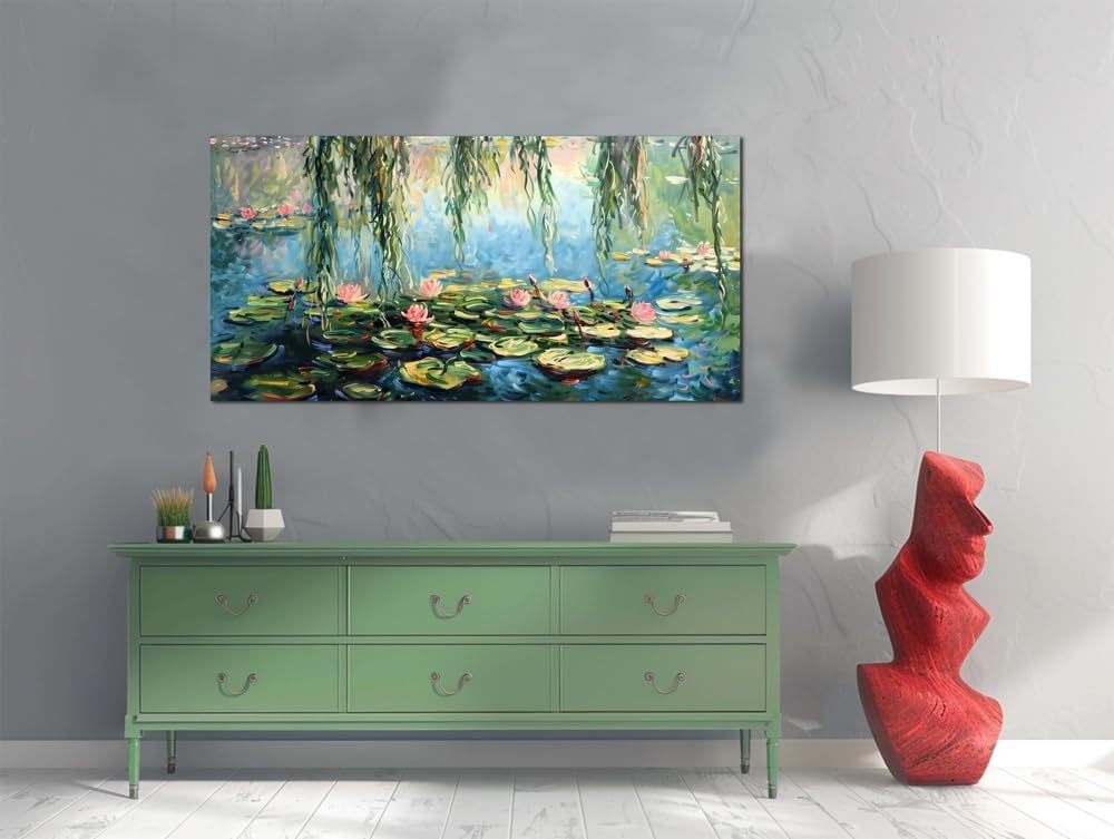Arts-Large Water Lilies by Claude Monet,Classic Impressionist Wall Art,Famous Canvas Painting for Living room Bedroom Bathroom Home Office Wall Decor 40" x 20"