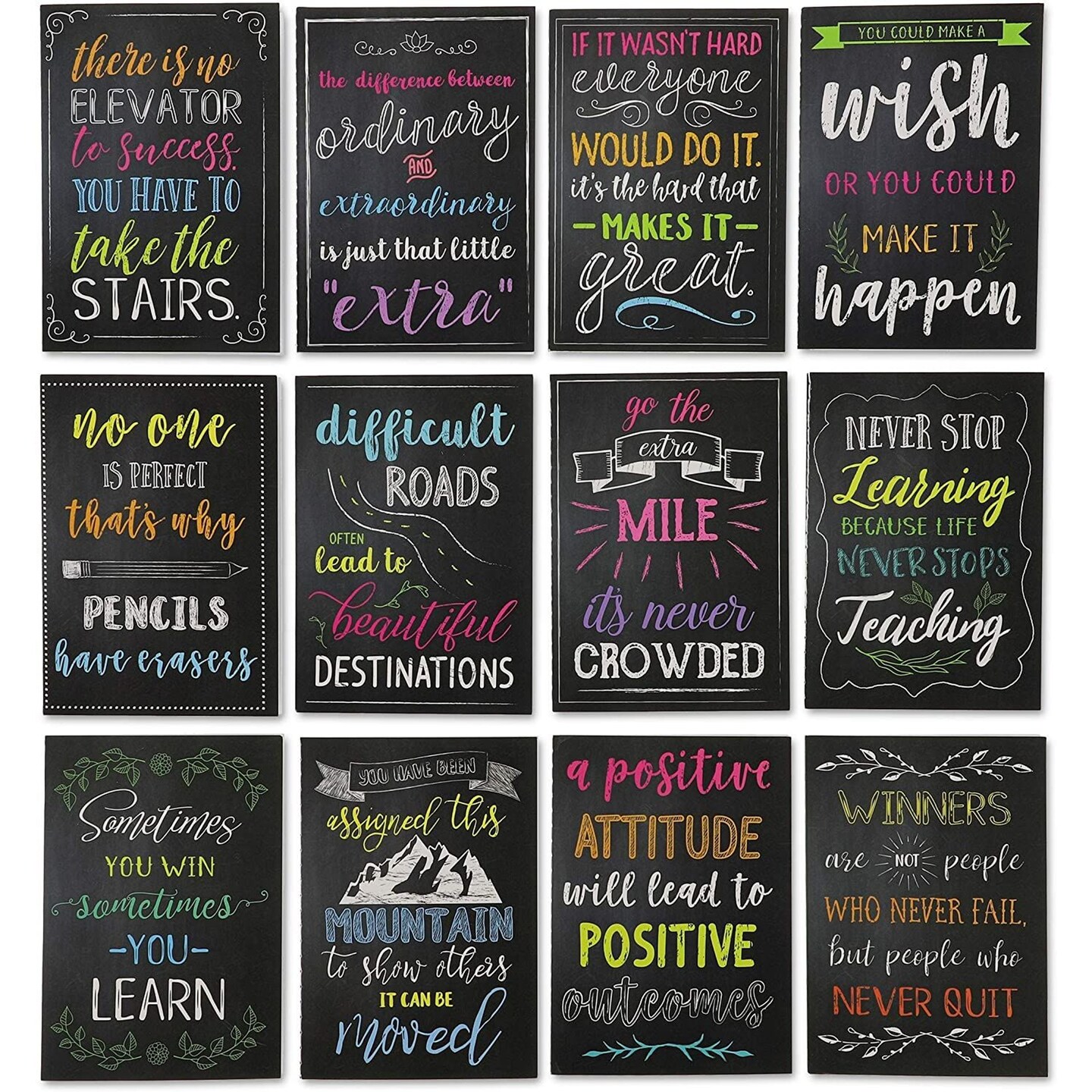 12 Pack Small Inspirational Notebooks with Growth Mindset Quotes - Pocket Size - Motivational Journal Notepads for Students, School, Office, Employee Gifts (3.5x5 in)
